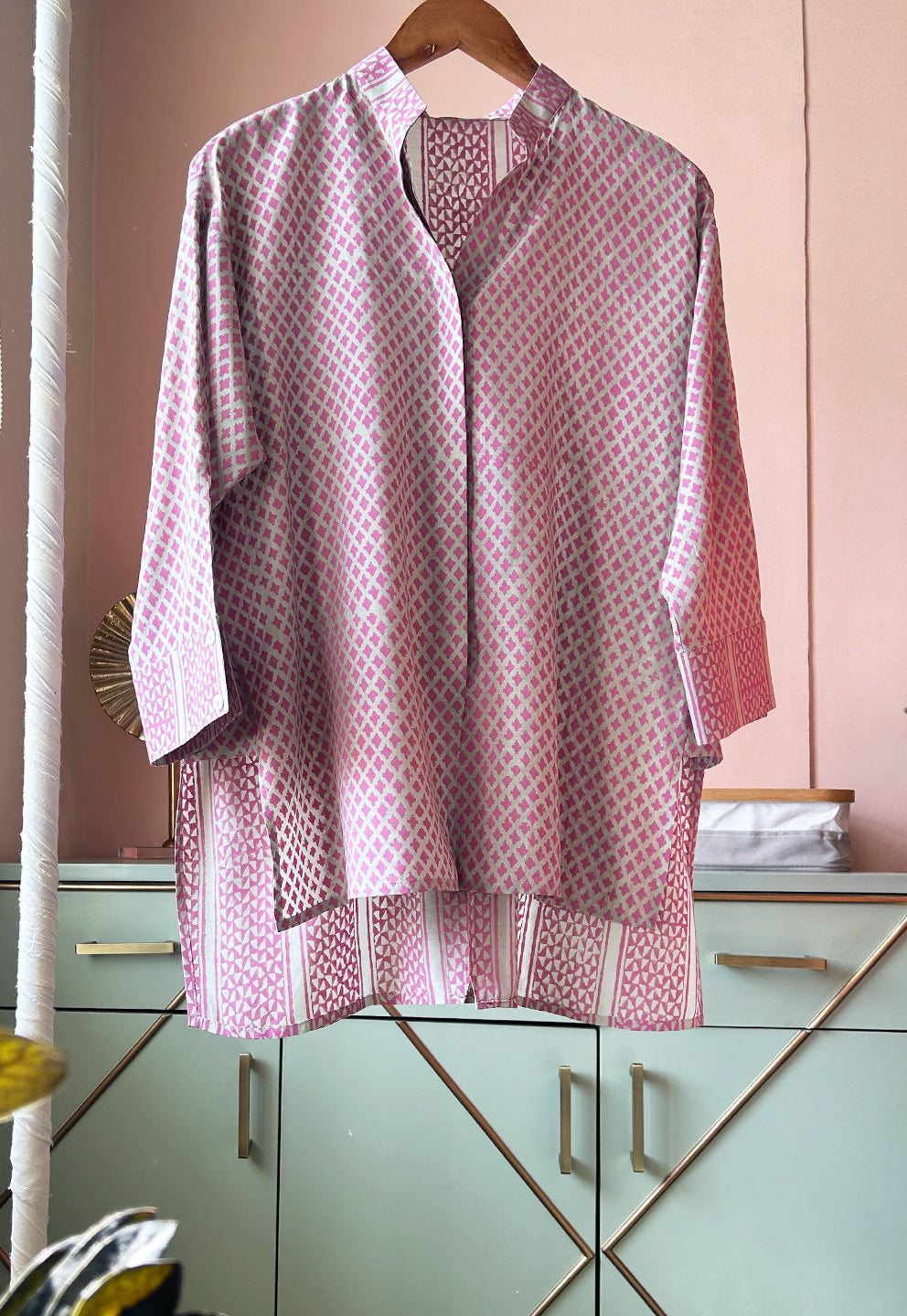 Lilac and Grey Printed Muslin Shirt