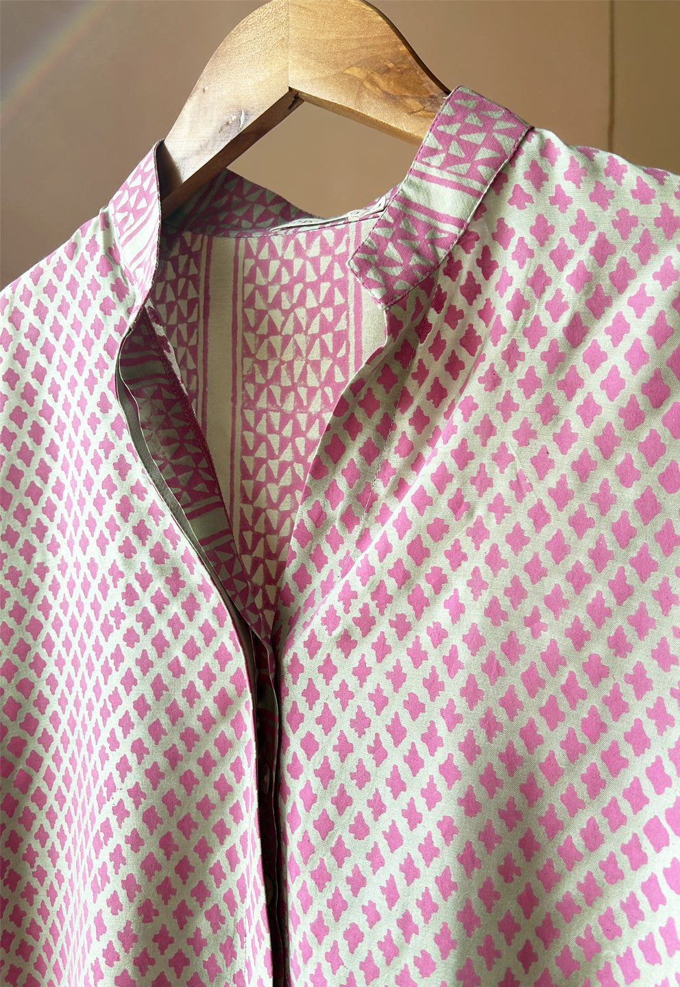 Lilac and Grey Printed Muslin Shirt