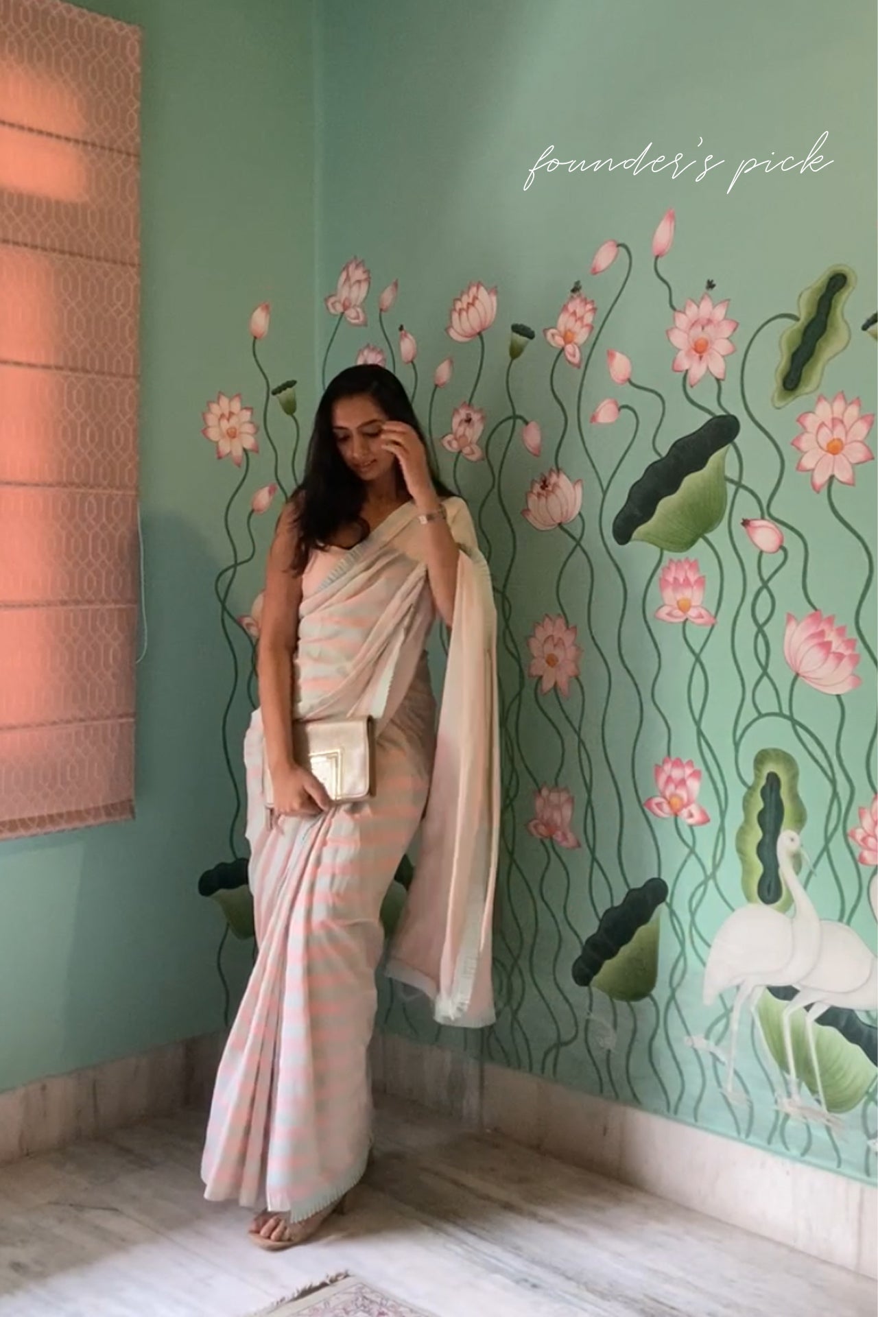 Soft Blue and Peach Striped Muslin Saree