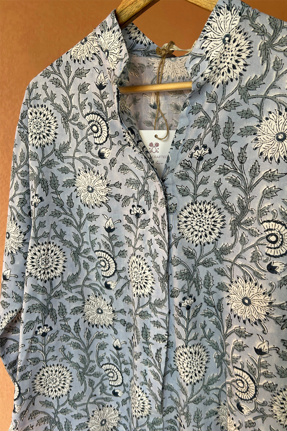 Blue Floral Printed Cotton Shirt