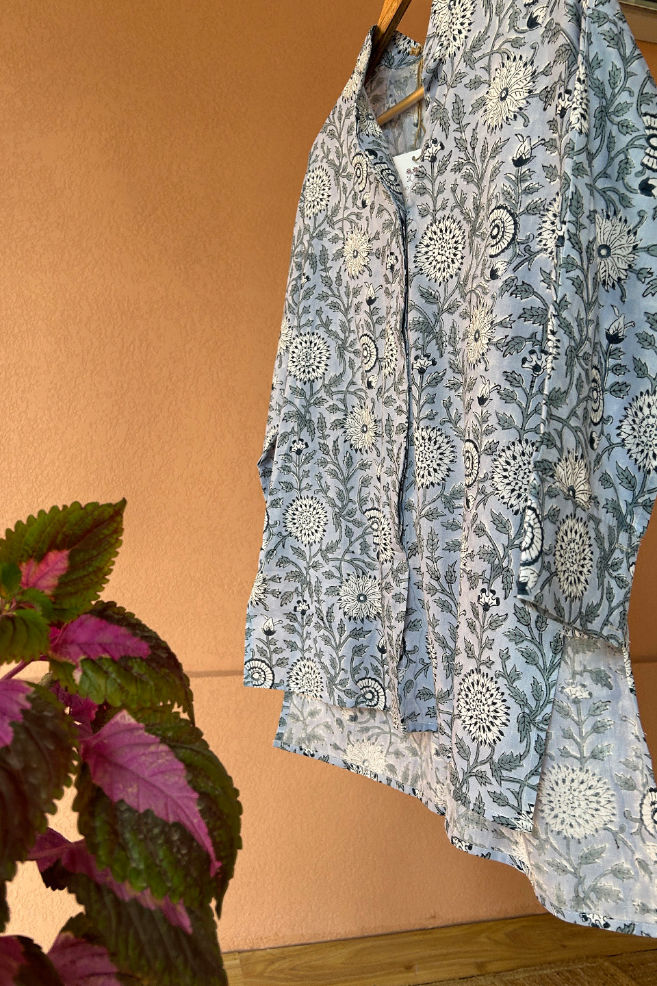 Blue Floral Printed Cotton Shirt
