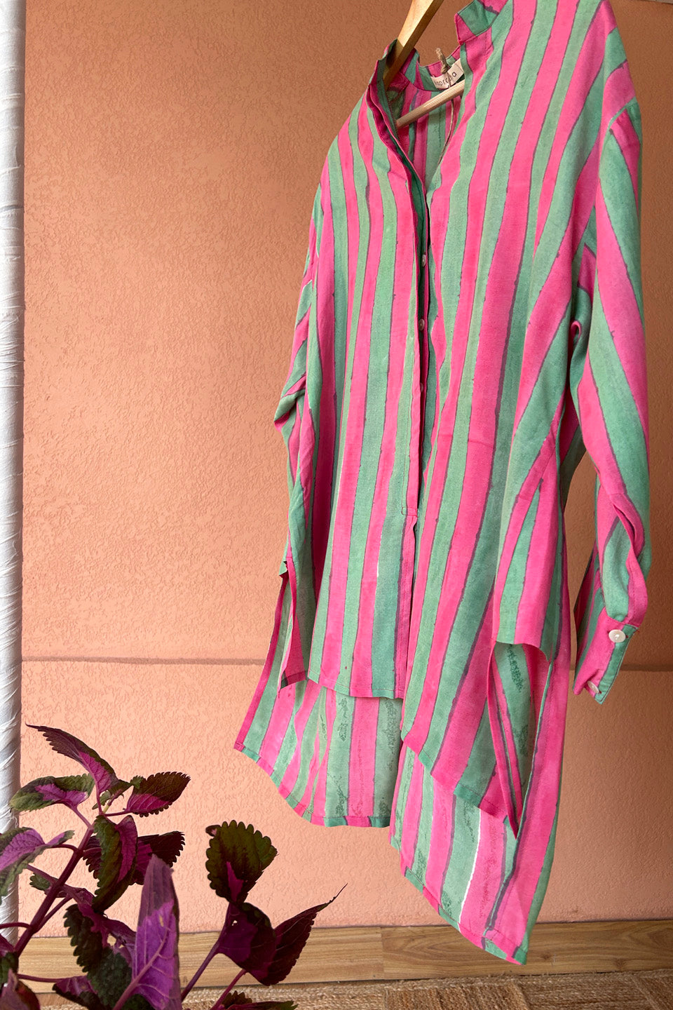 Green Fuchsia Striped Muslin Shirt