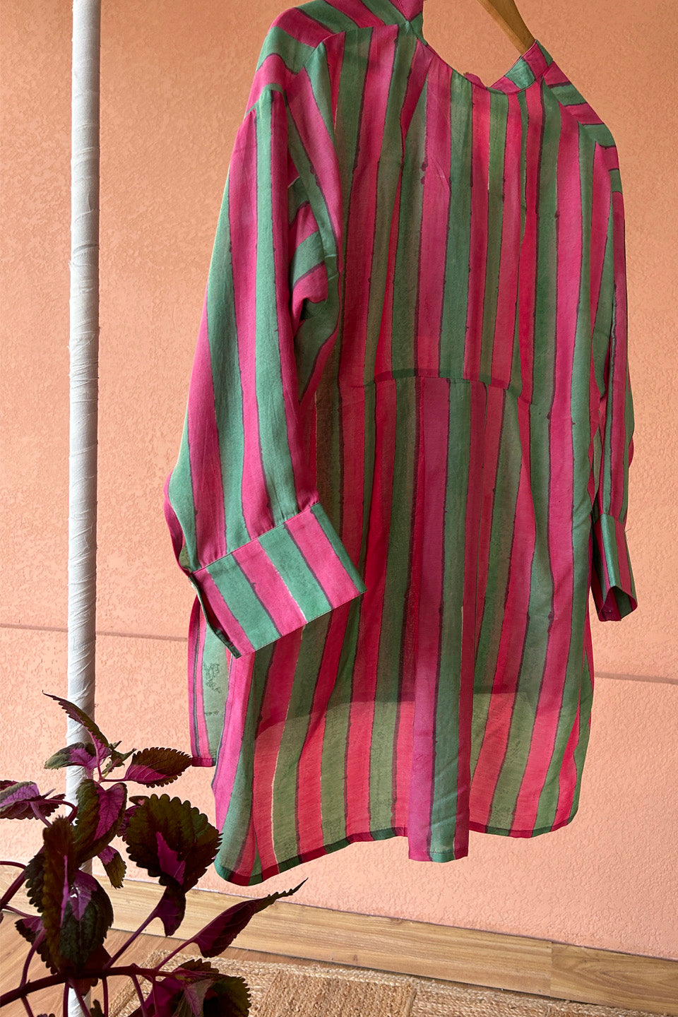 Green Fuchsia Striped Muslin Shirt
