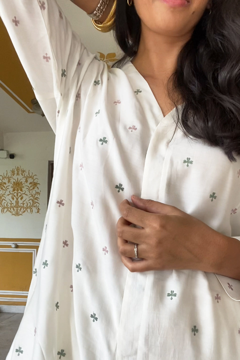 Ivory Muslin Tunic Co-ord Set (Set of Two)