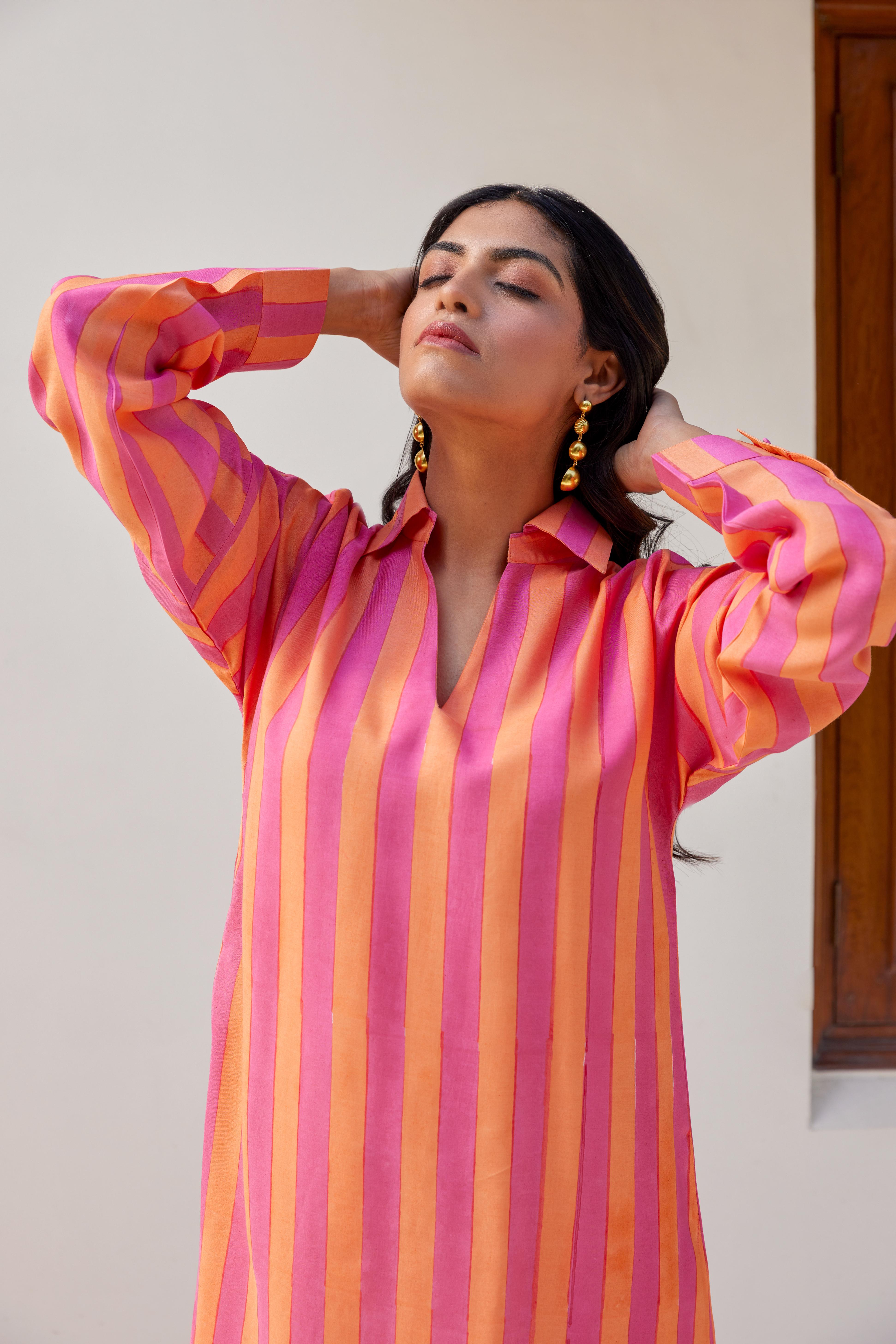 Orange and Pink Stripe Maxi Dress