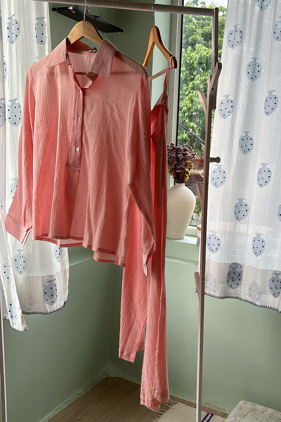 Peach Solid Co-ord Set (Set of Two)