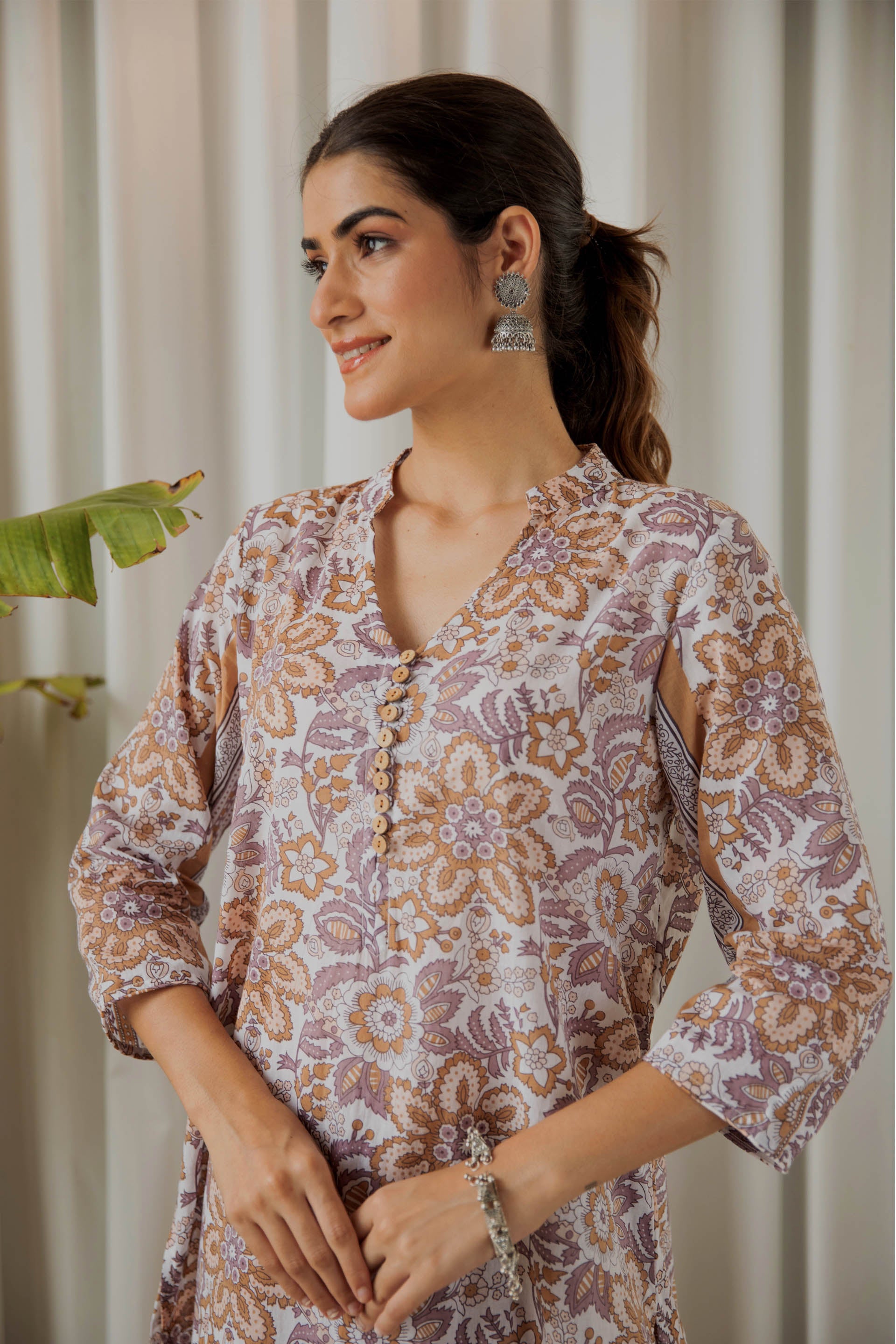 Brown Floral Floral Tunic Set (Set of Two)
