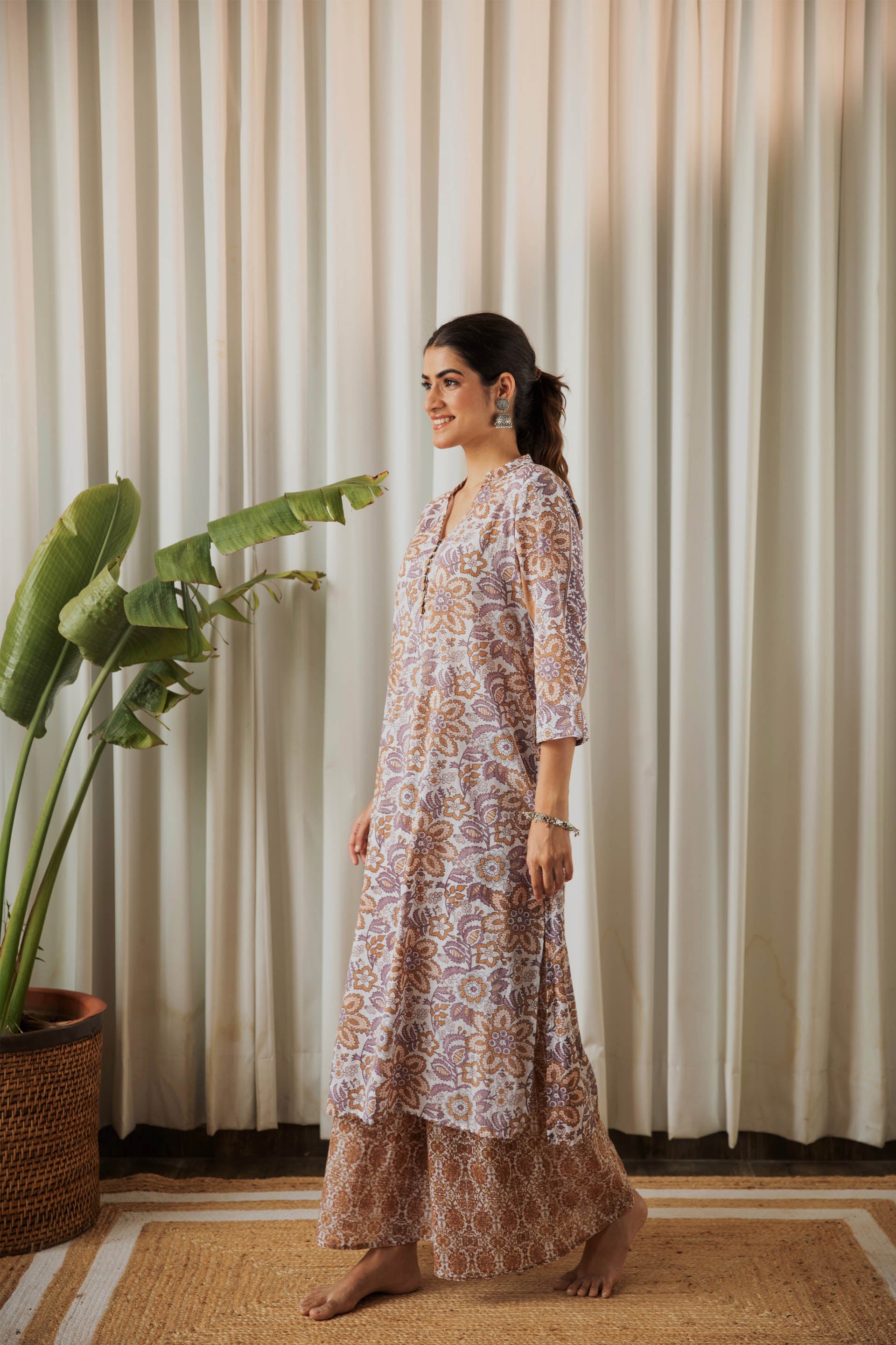 Brown Floral Floral Tunic Set (Set of Two)