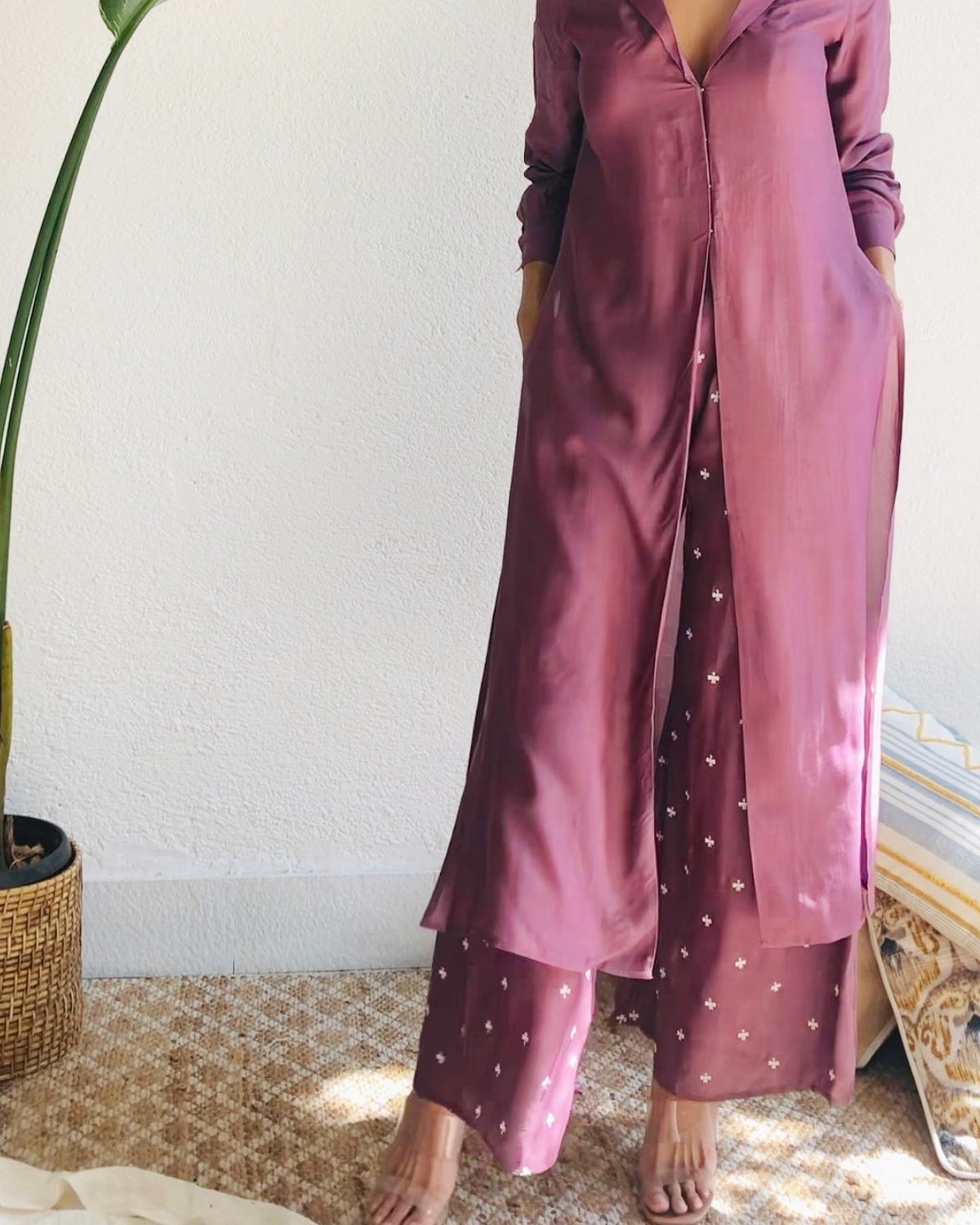 Lilac Feather Cord Set With Flared Sleeves and Pants – Basanti Kapde aur  Koffee