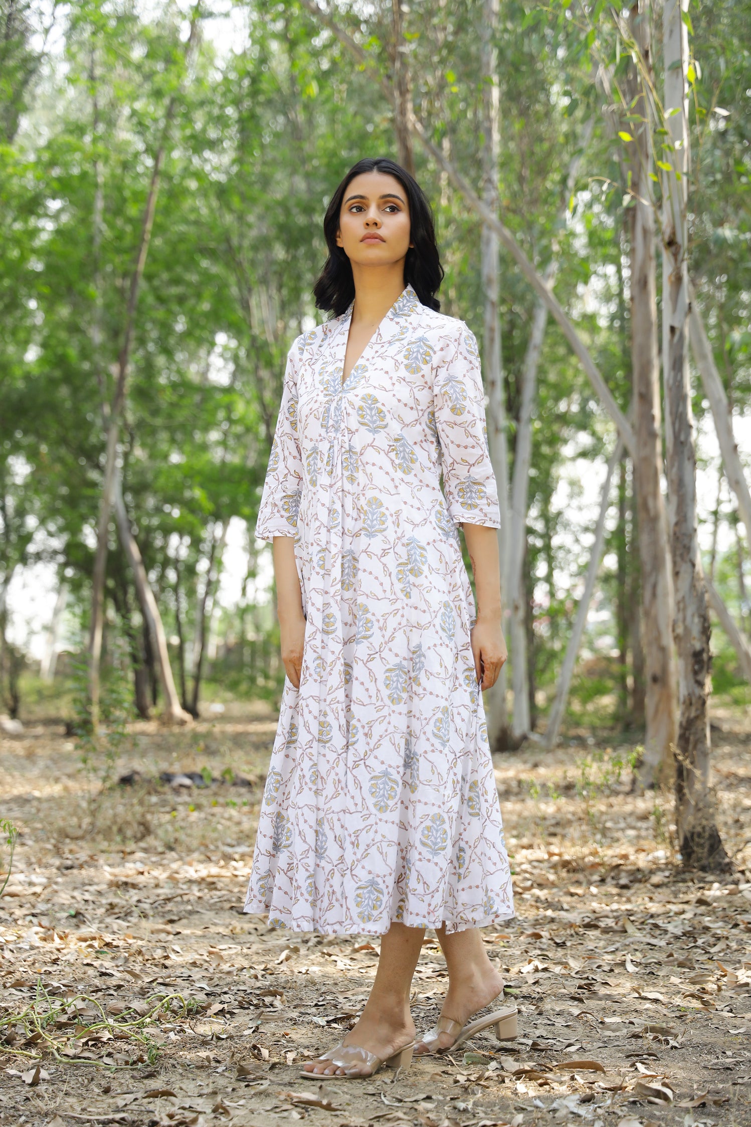 White Cotton Floral Maxi