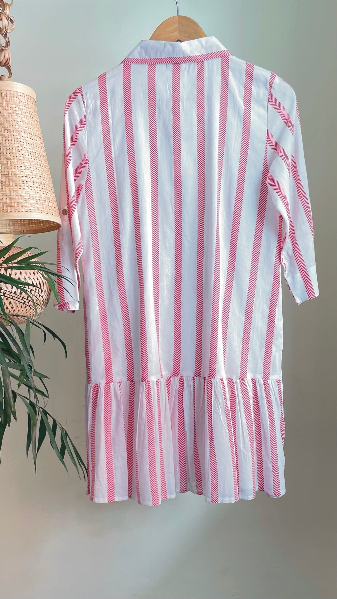 White and Red Chevron Cotton Summer Dress