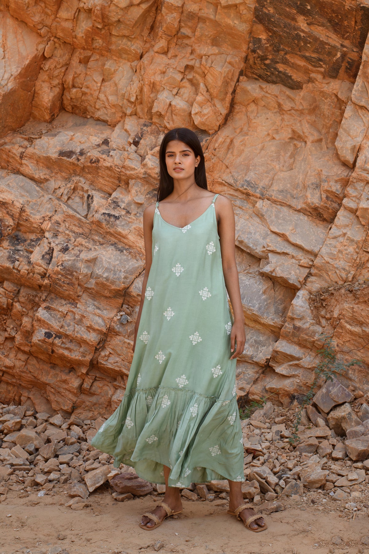 Sage green floral maxi on sale dress