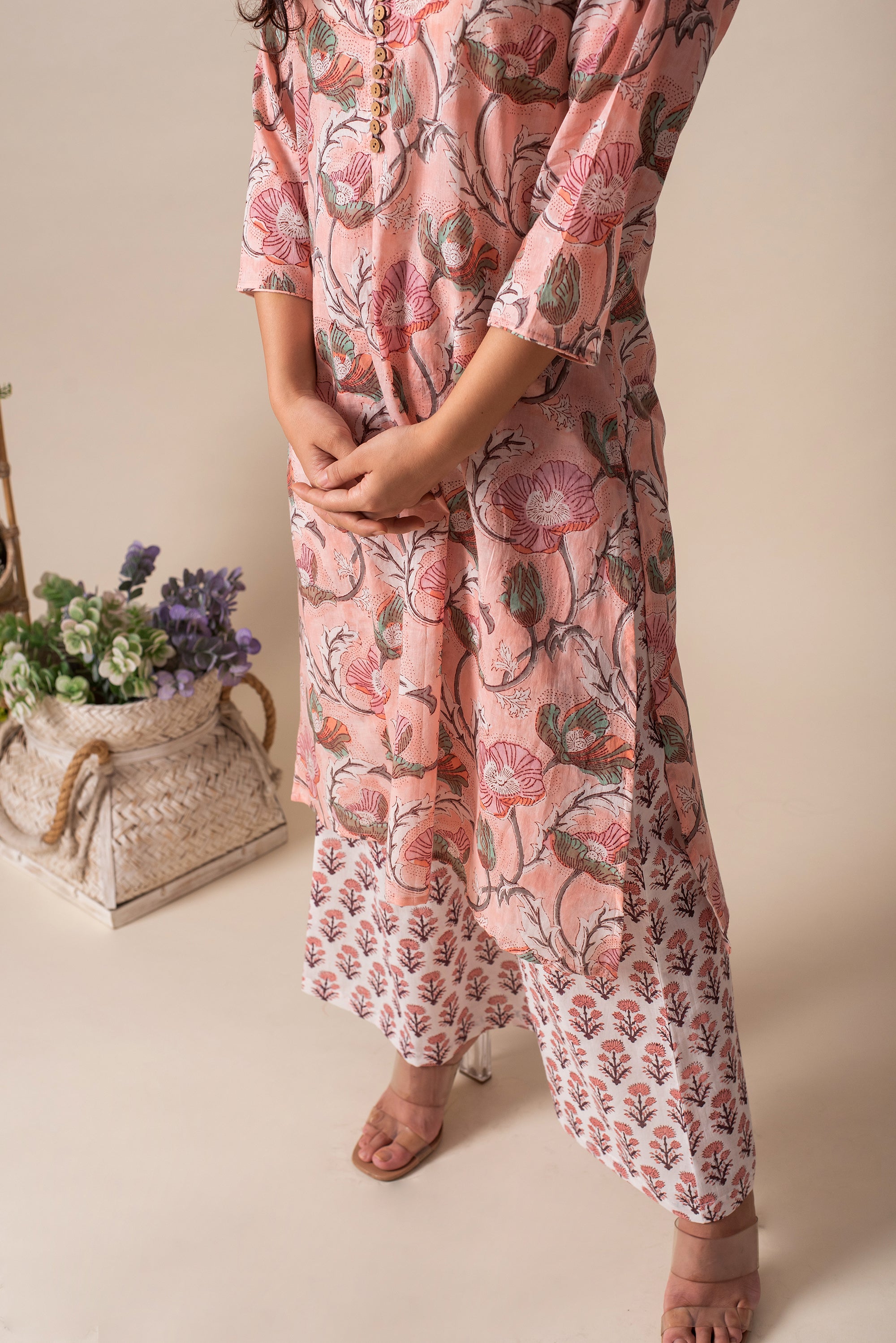 Pink Floral Cotton Tunic Set - Kapraaha