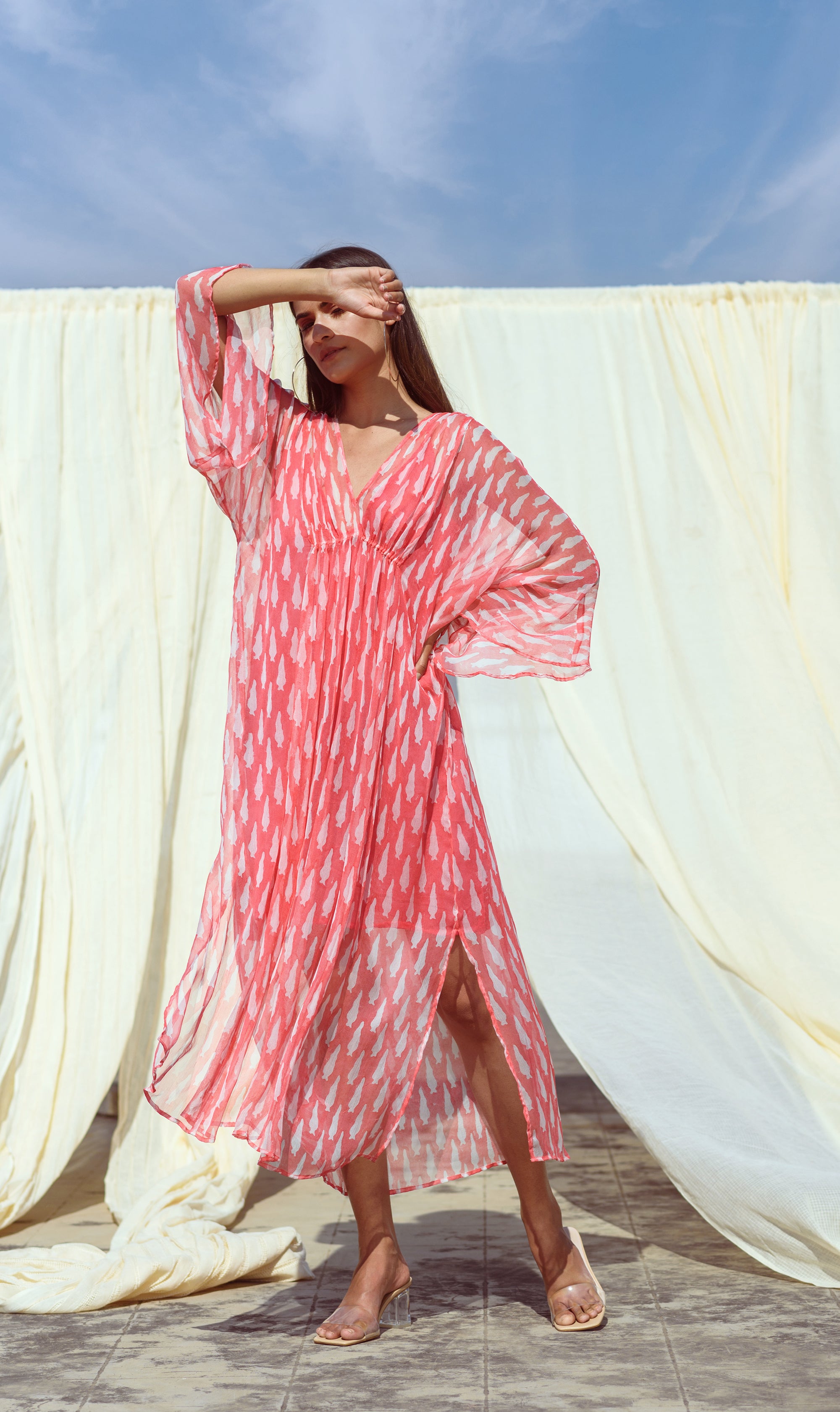RED VANILLA CHIFFON KAFTAN - Kapraaha