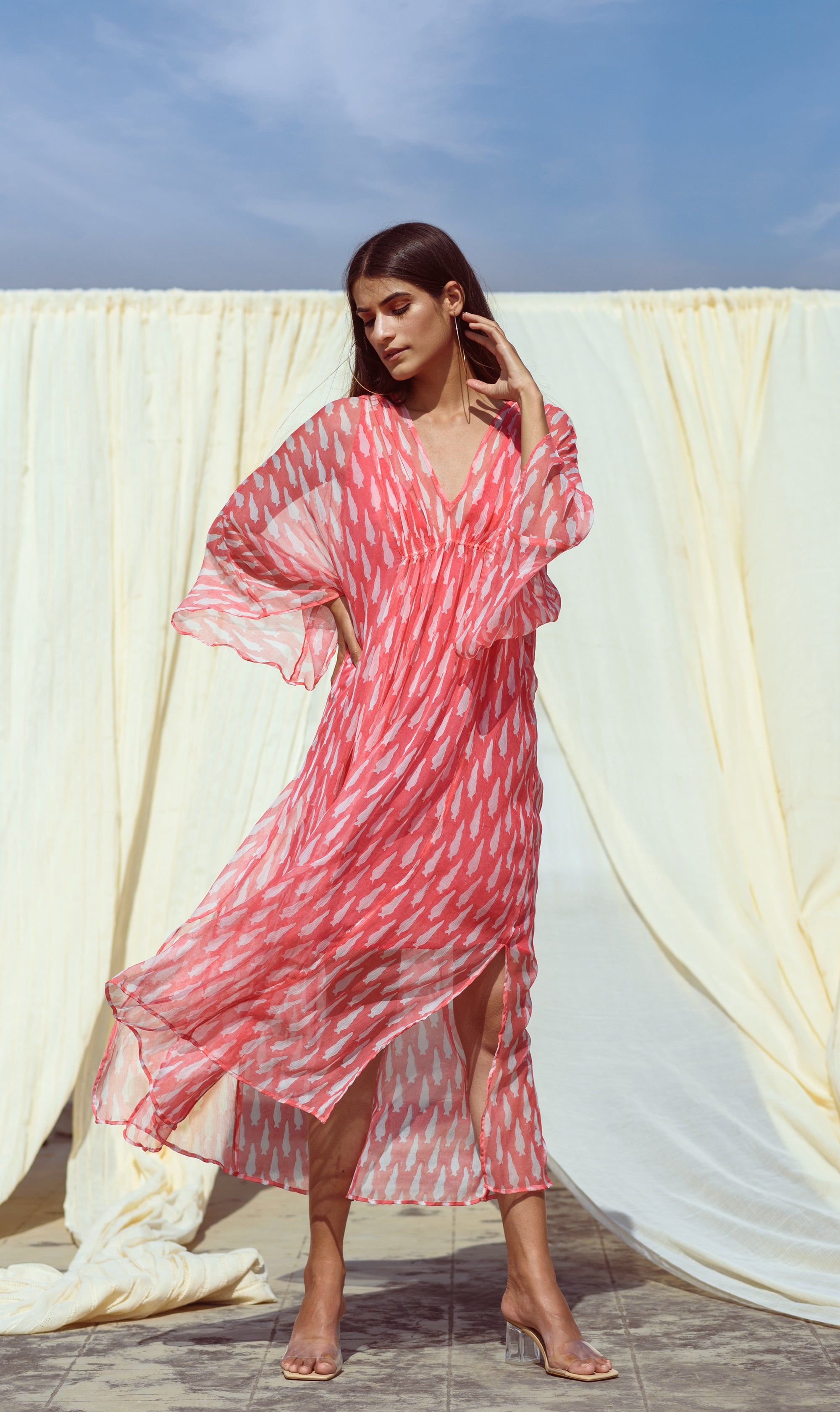 RED VANILLA CHIFFON KAFTAN - Kapraaha