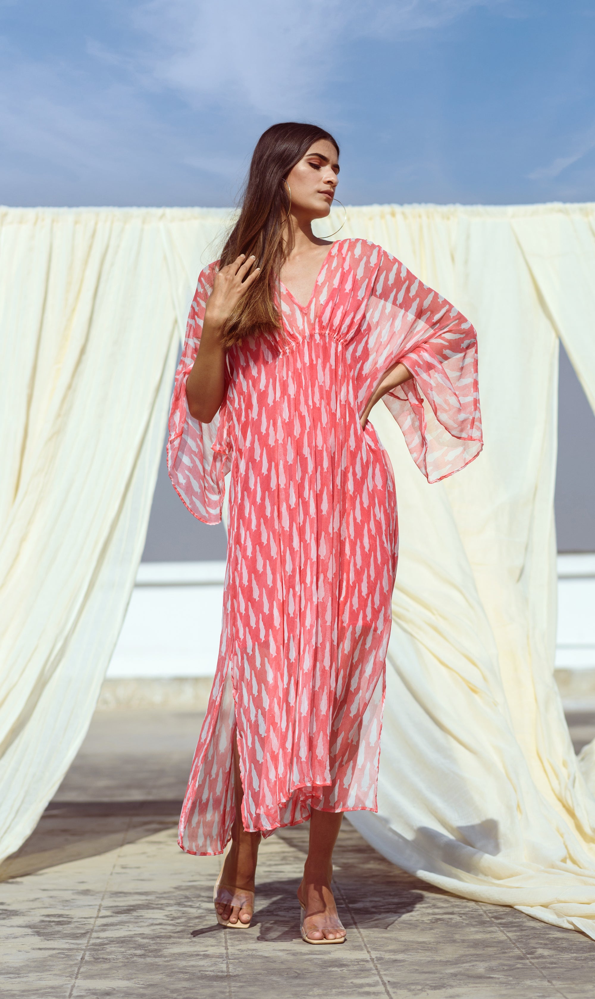 RED VANILLA CHIFFON KAFTAN - Kapraaha