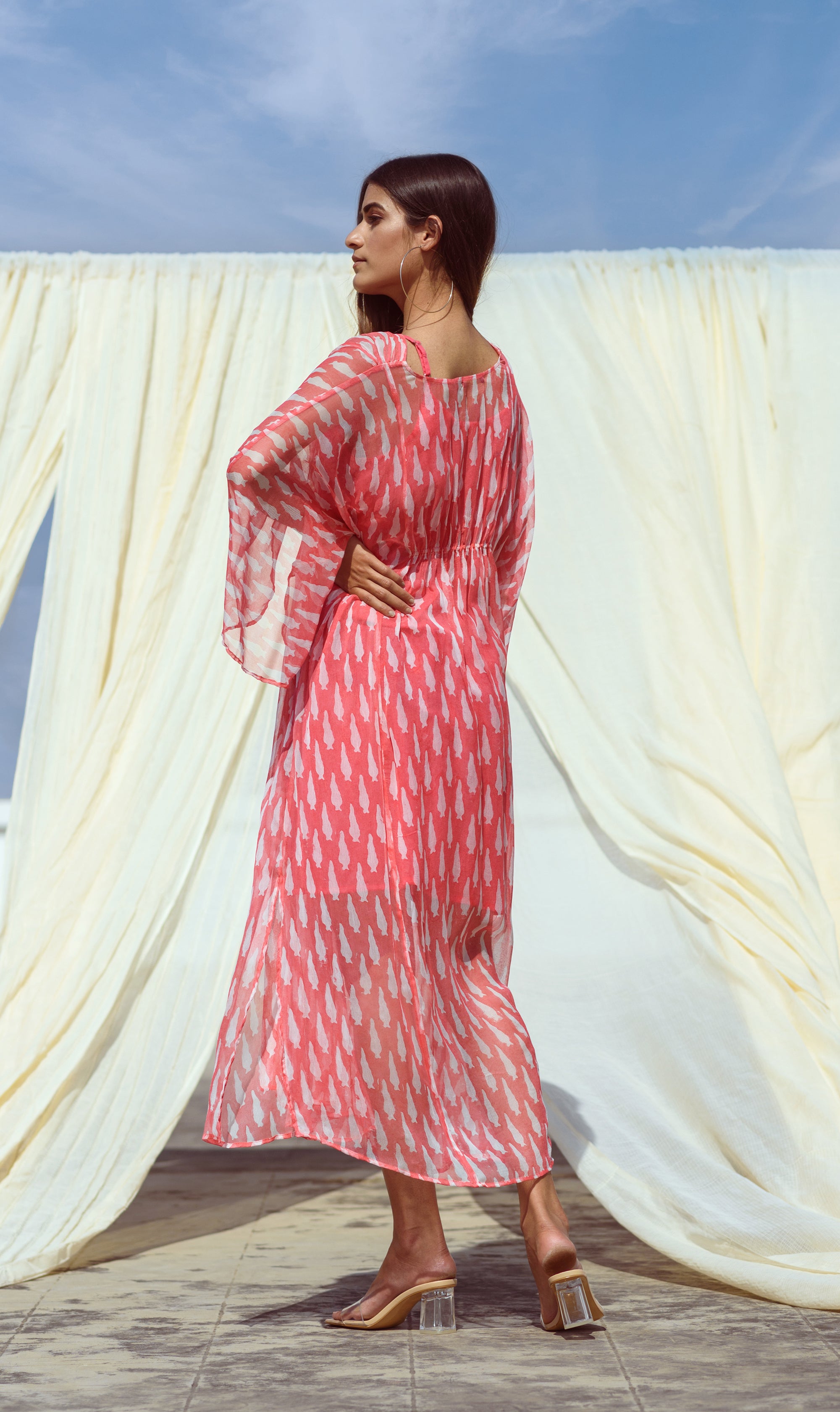 RED VANILLA CHIFFON KAFTAN - Kapraaha
