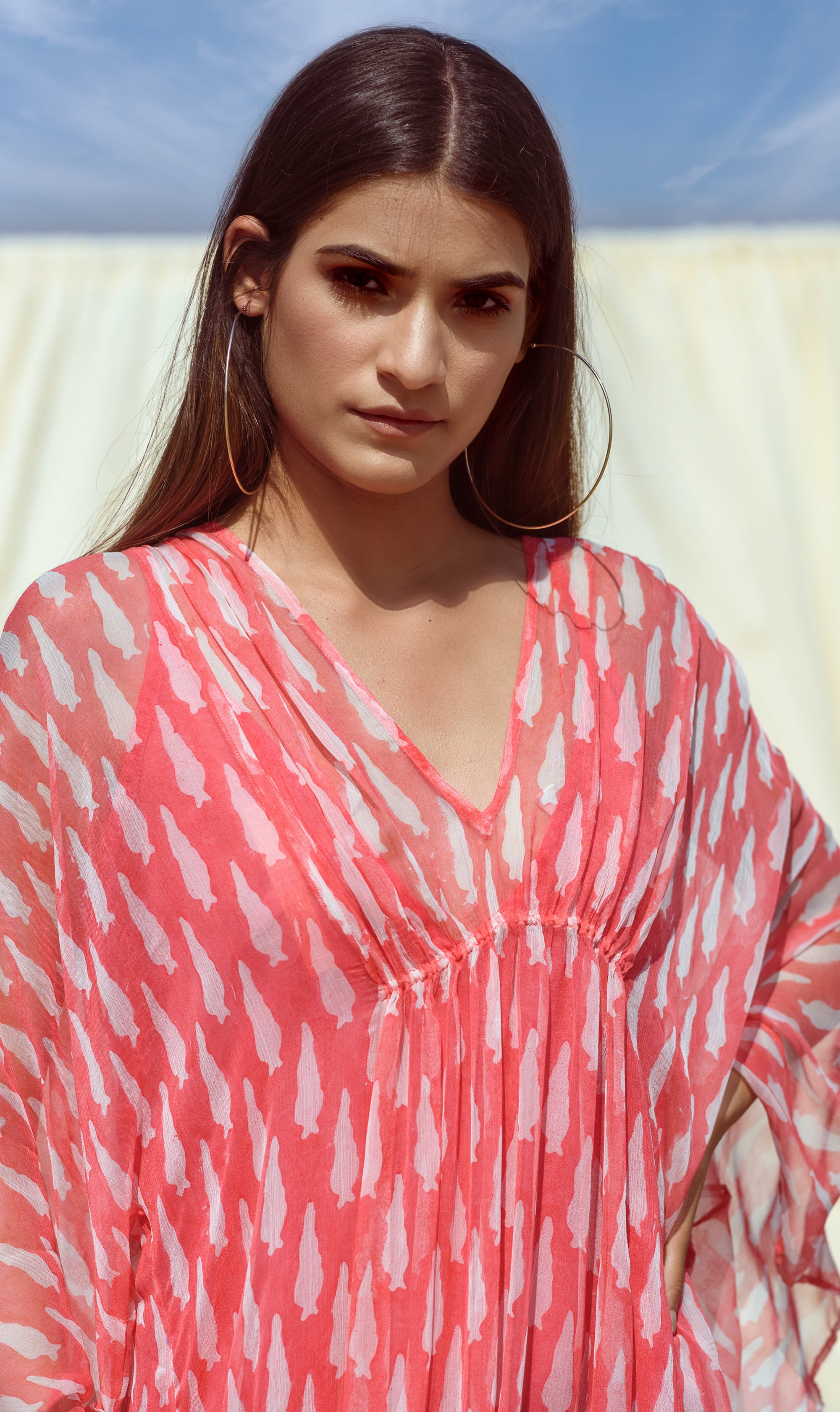 RED VANILLA CHIFFON KAFTAN - Kapraaha