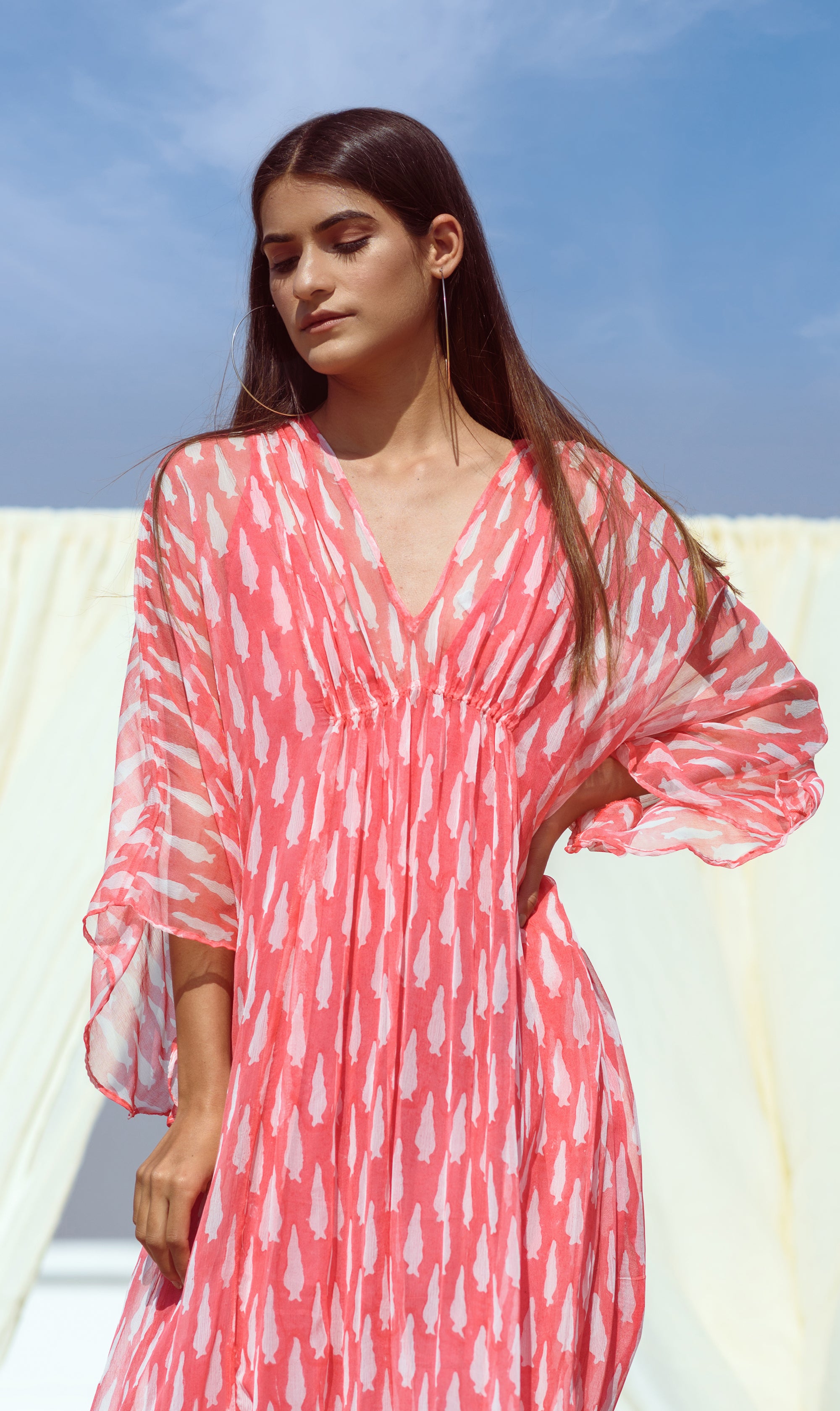 RED VANILLA CHIFFON KAFTAN - Kapraaha