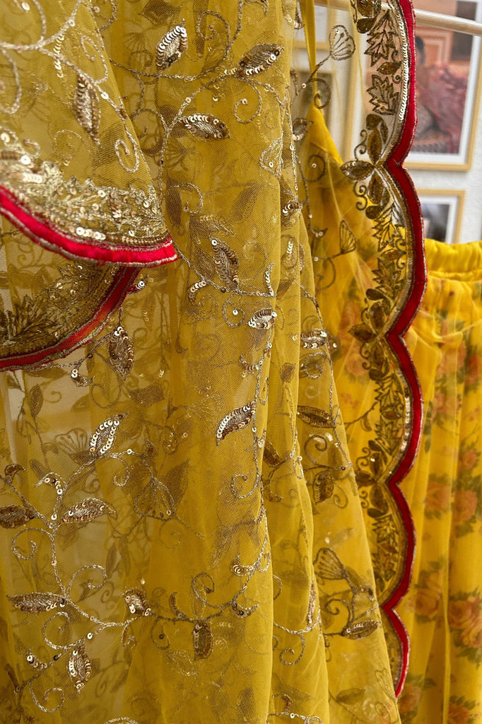 Yellow Floral Lehenga with Heavy Hand-work Net Dupatta (PL-1550)