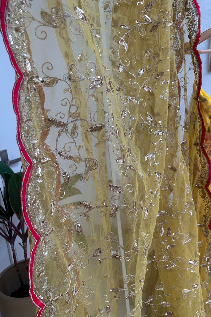 Yellow Floral Lehenga with Heavy Hand-work Net Dupatta (PL-1550)