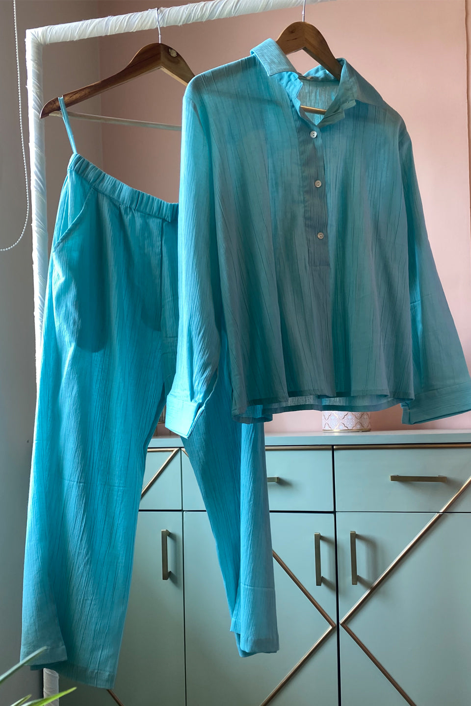 Mint Blue Solid Co-ord Set (Set of Two)