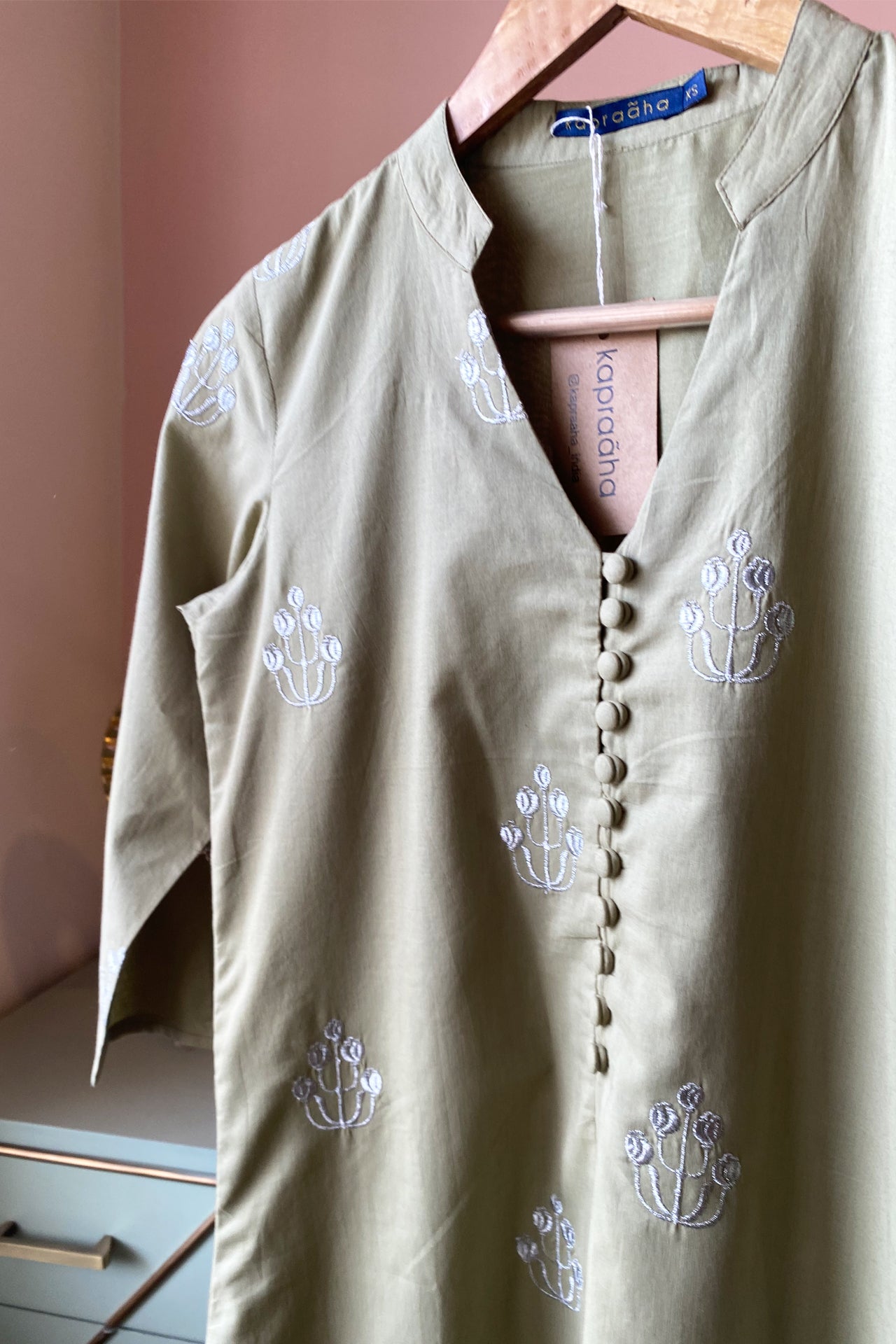 Olive Green Embroidered Kurta