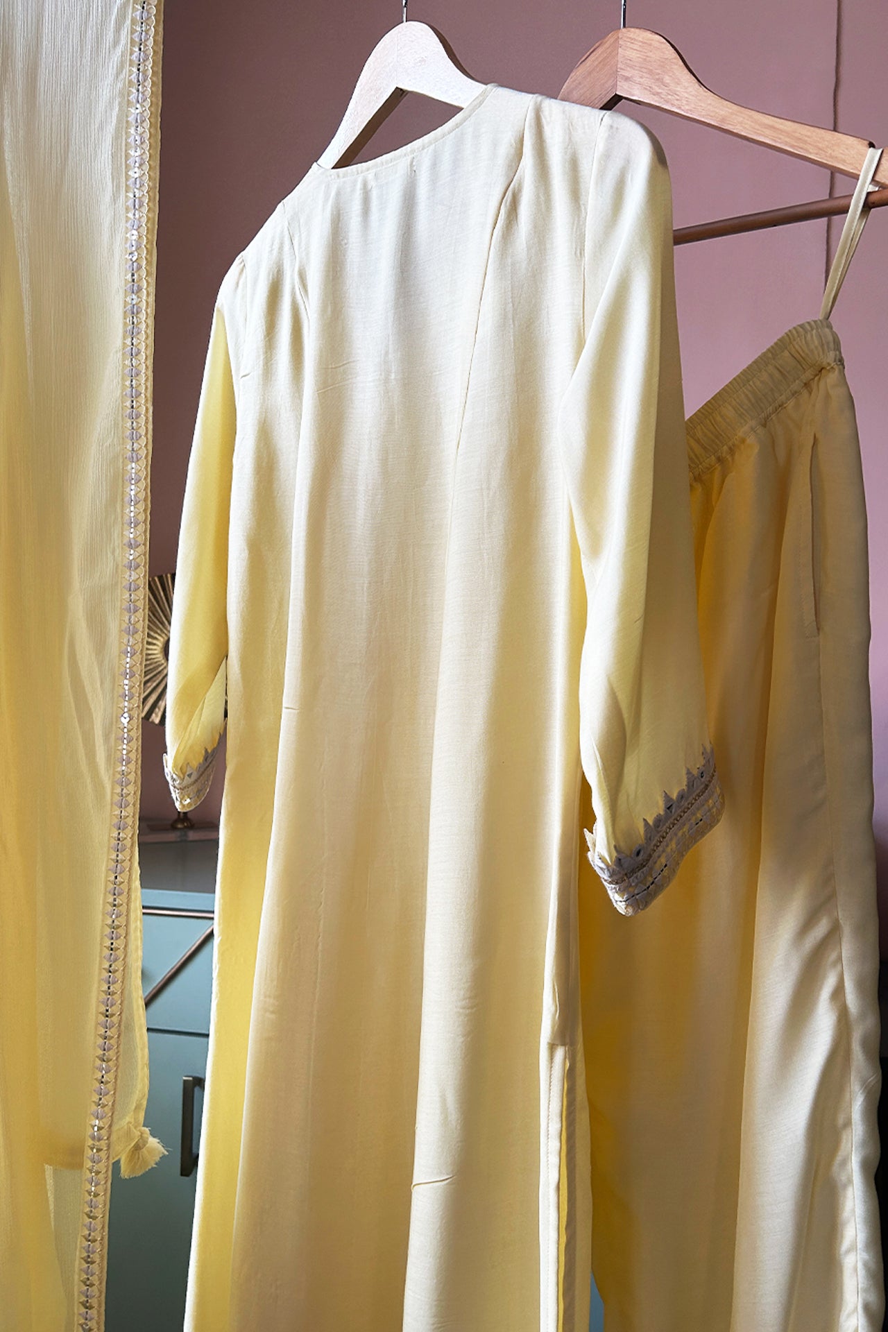 Soft Lemon Muslin Tunic Set with Chiffon Dupatta (Set of Three)