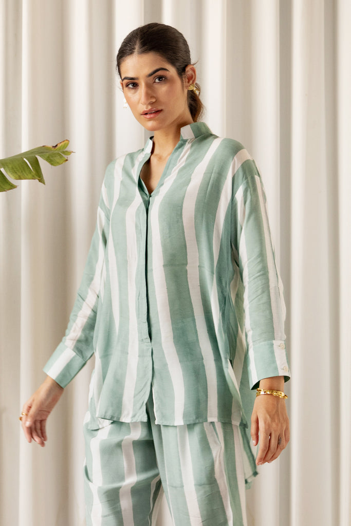 Aqua Blue Striped Muslin (Shirt only)