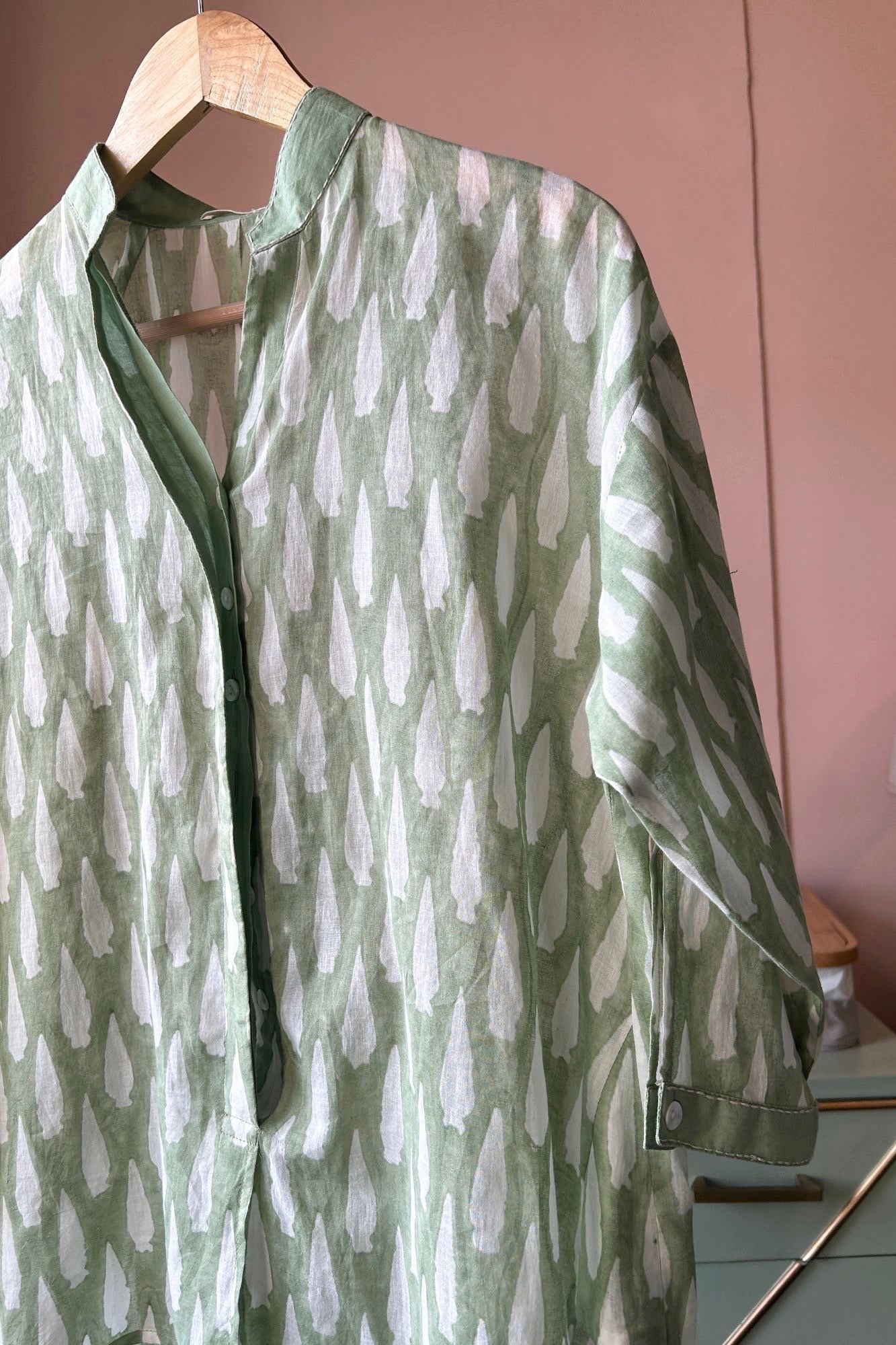 Light Green Hand-Block Printed Cotton (Shirt Only)