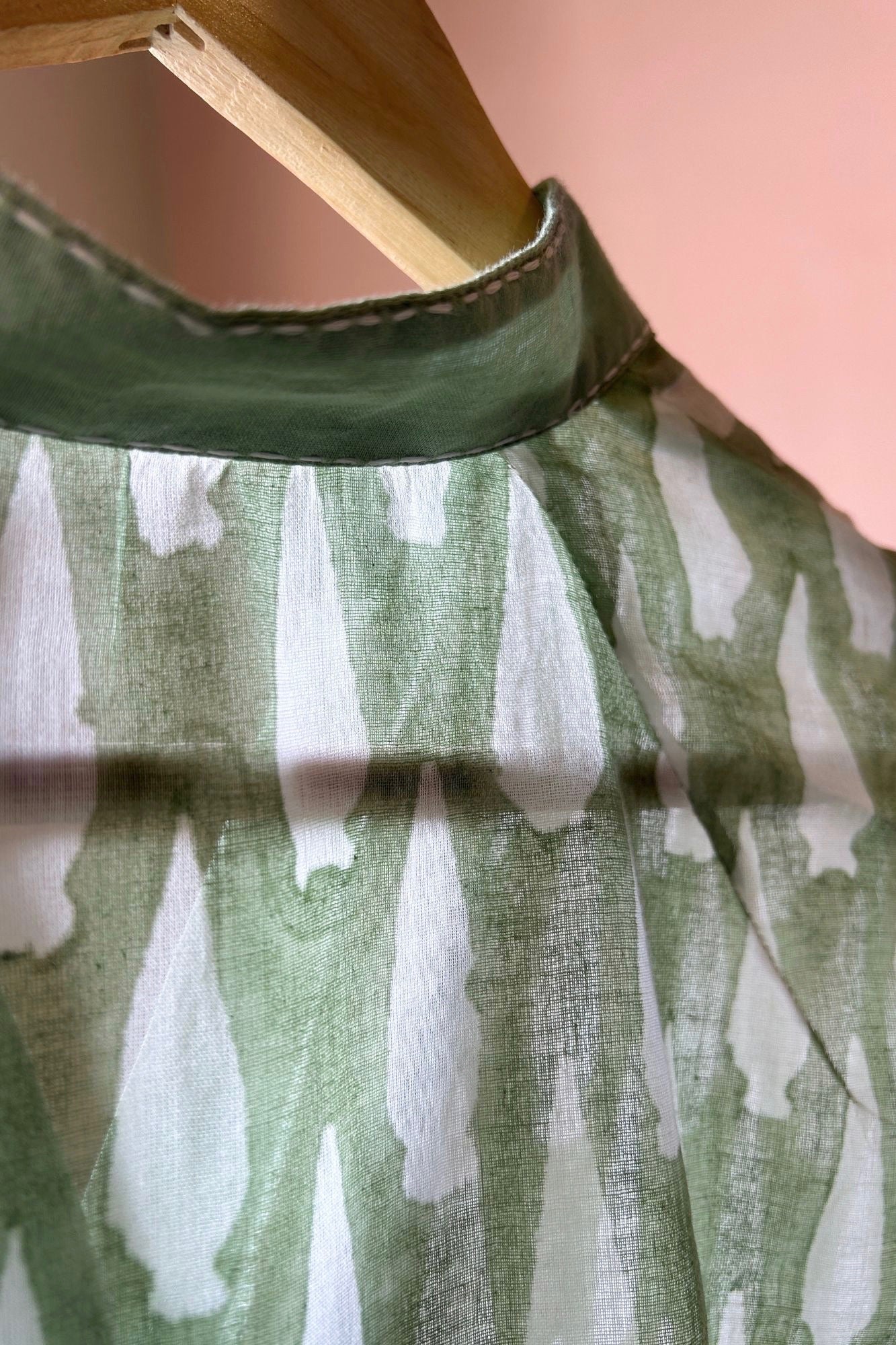 Light Green Hand-Block Printed Cotton (Shirt Only)