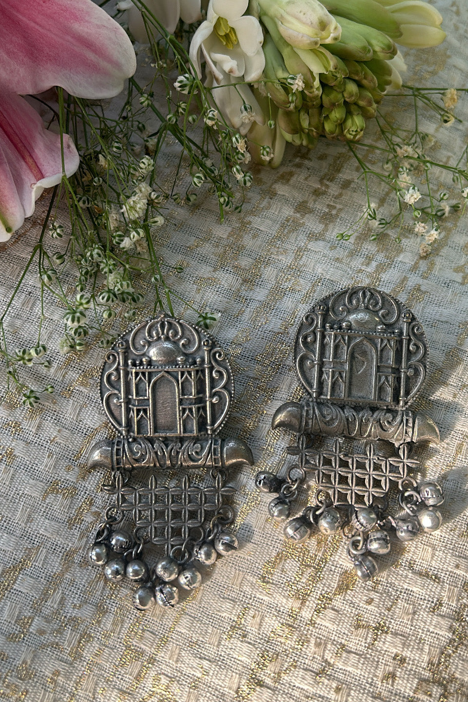Heritage Window Oxidized Silver Earrings