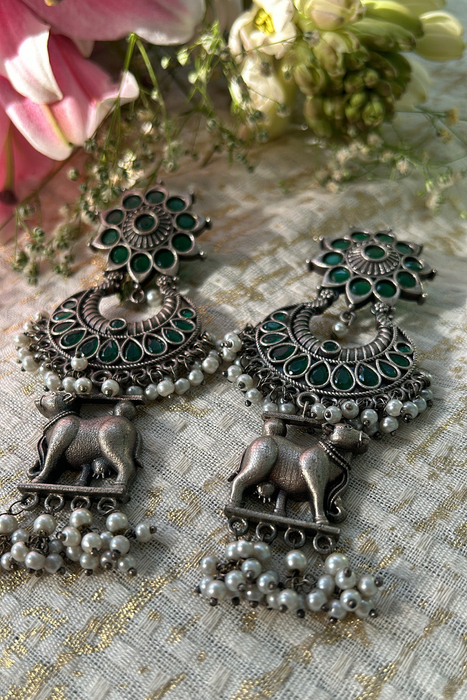 Traditional Oxidized Silver Nandi Jhumkas