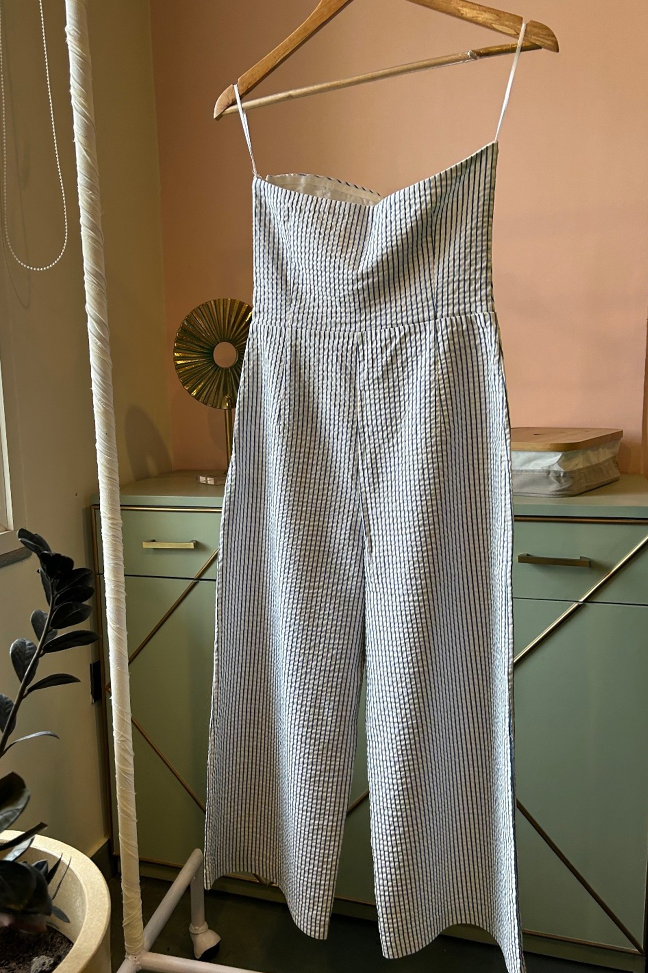 White- Blue Stripped Off-Shoulder Jumpsuit (PL-112)