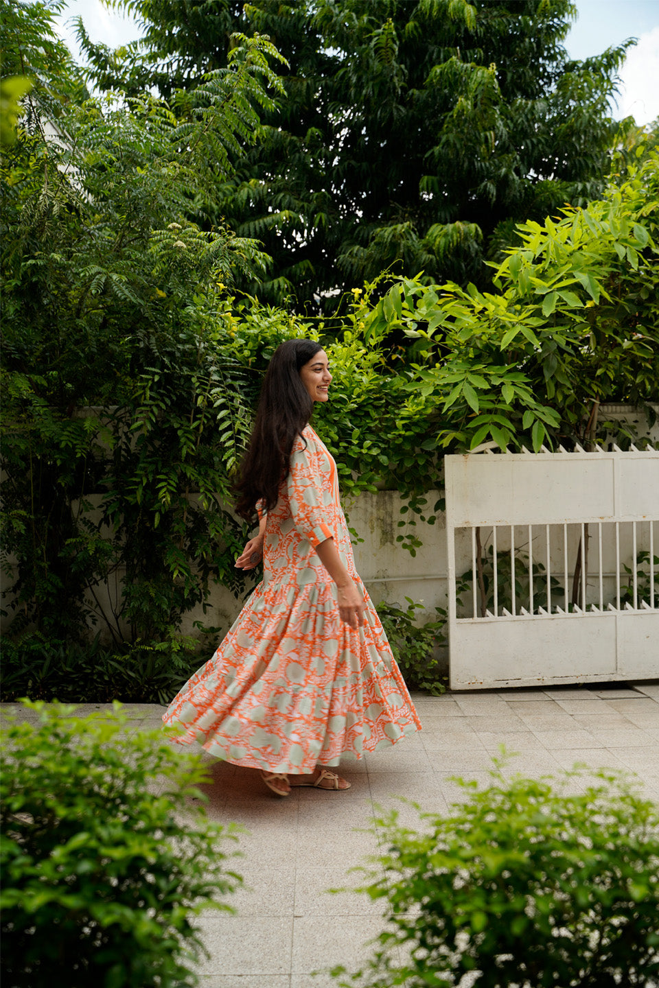 Orange Floral Cotton Maxi