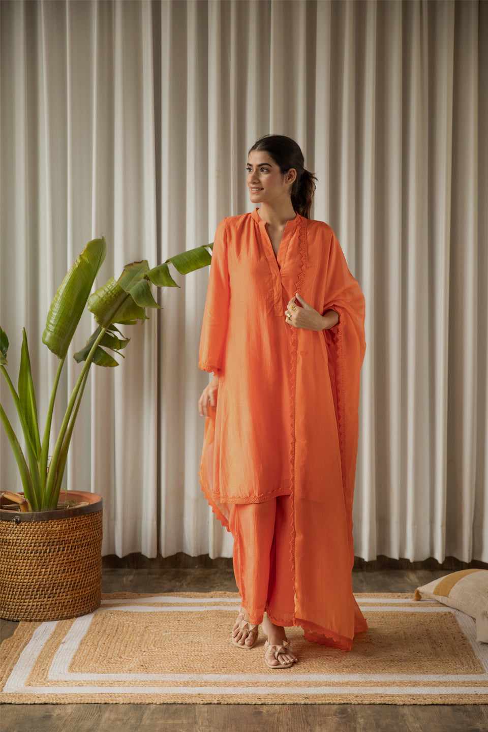 Orange Muslin Tunic Set (Set of Three)