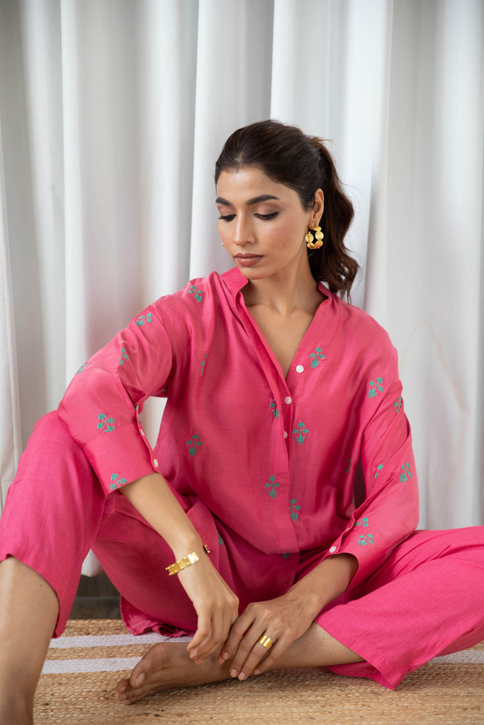 Fuchsia Embroidered Co-ord Set (Set of Two)