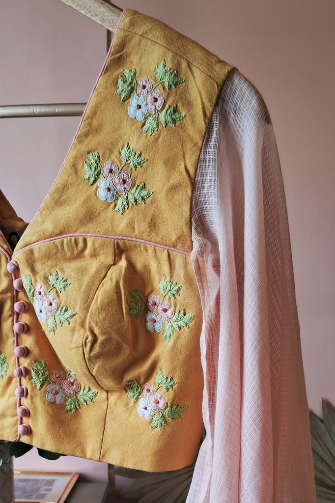 Yellow Floral Embroidered Blouse (PL-51)