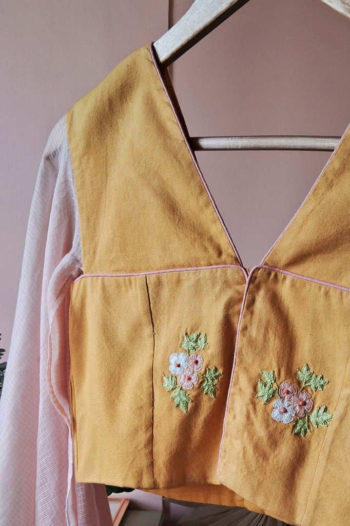 Yellow Floral Embroidered Blouse (PL-51)
