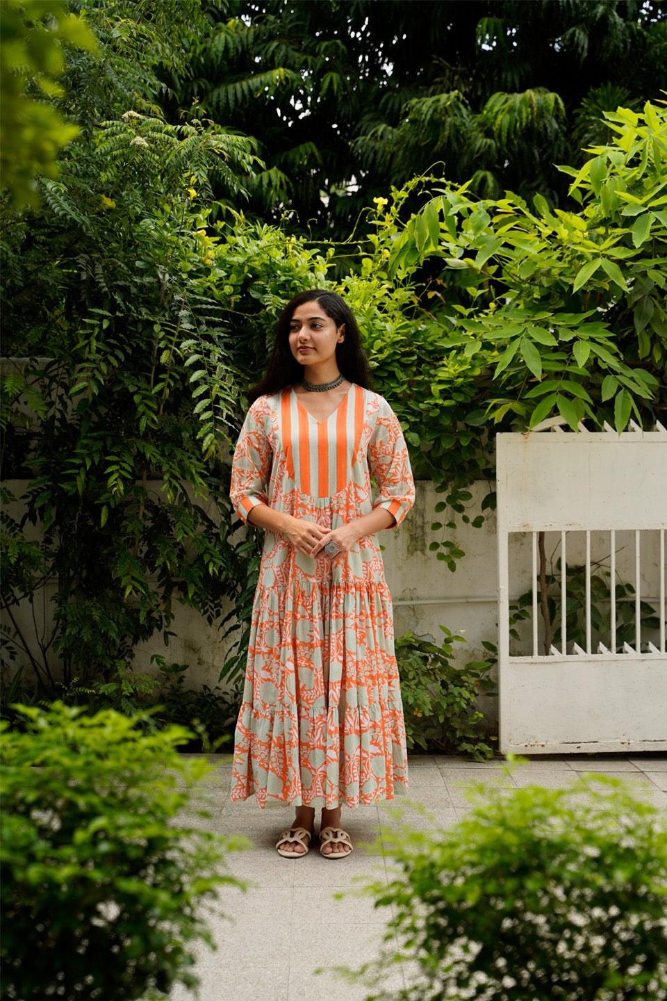 Orange Floral Cotton Maxi
