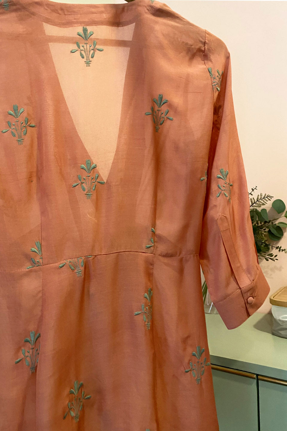 Rust and Sage Moroccan Embroidered Wrap Top