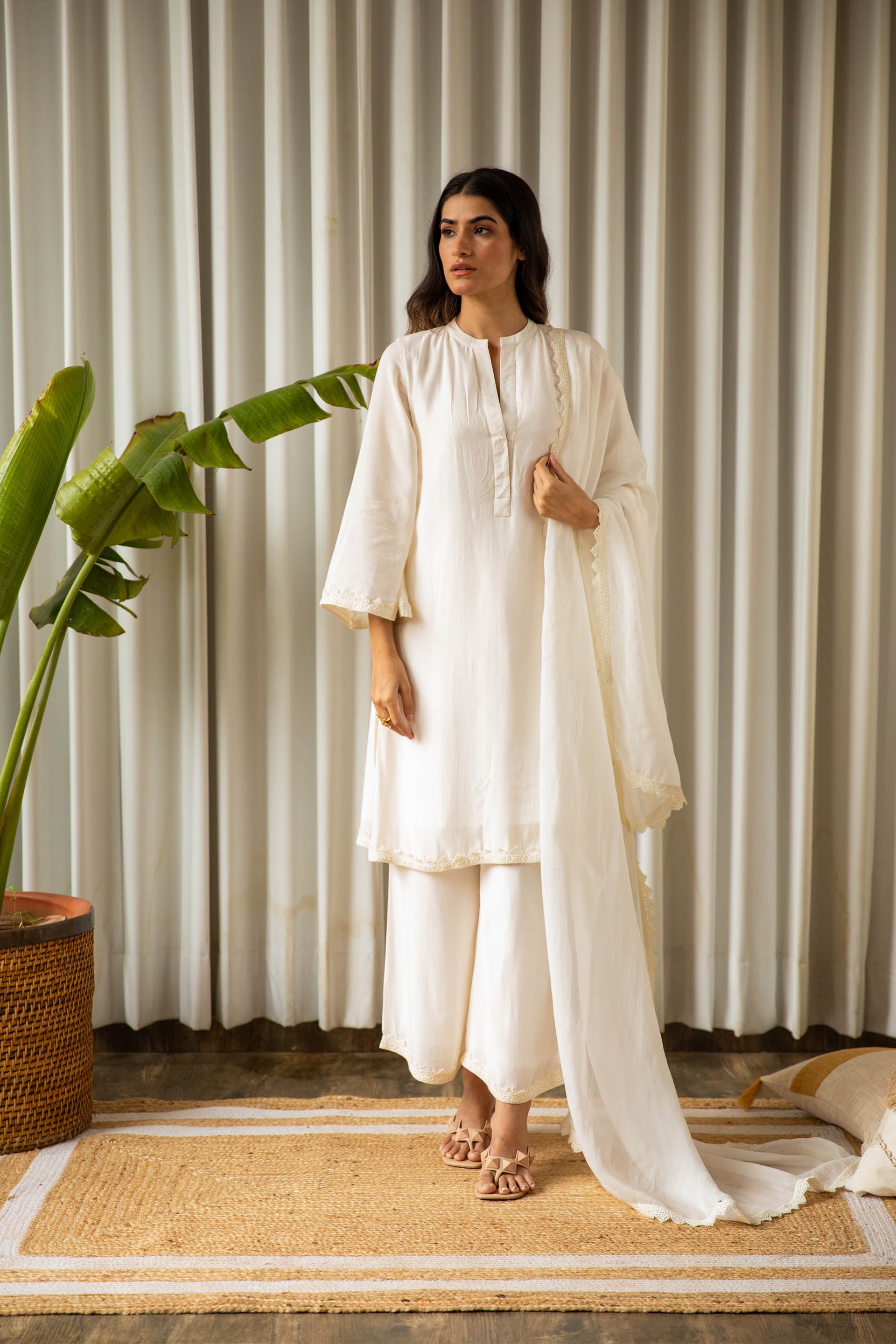 Ivory Muslin Tunic Set (Set of Three)