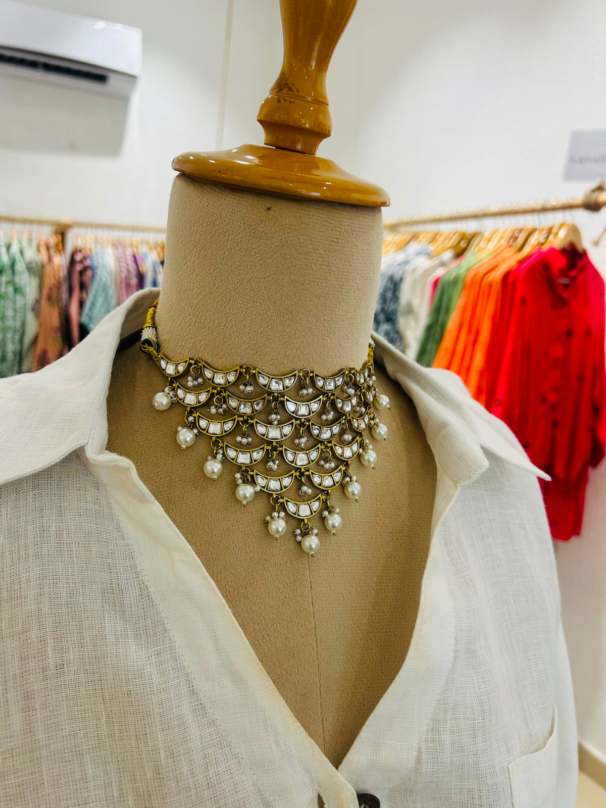 Silver Chaand Necklace with Earrings Set