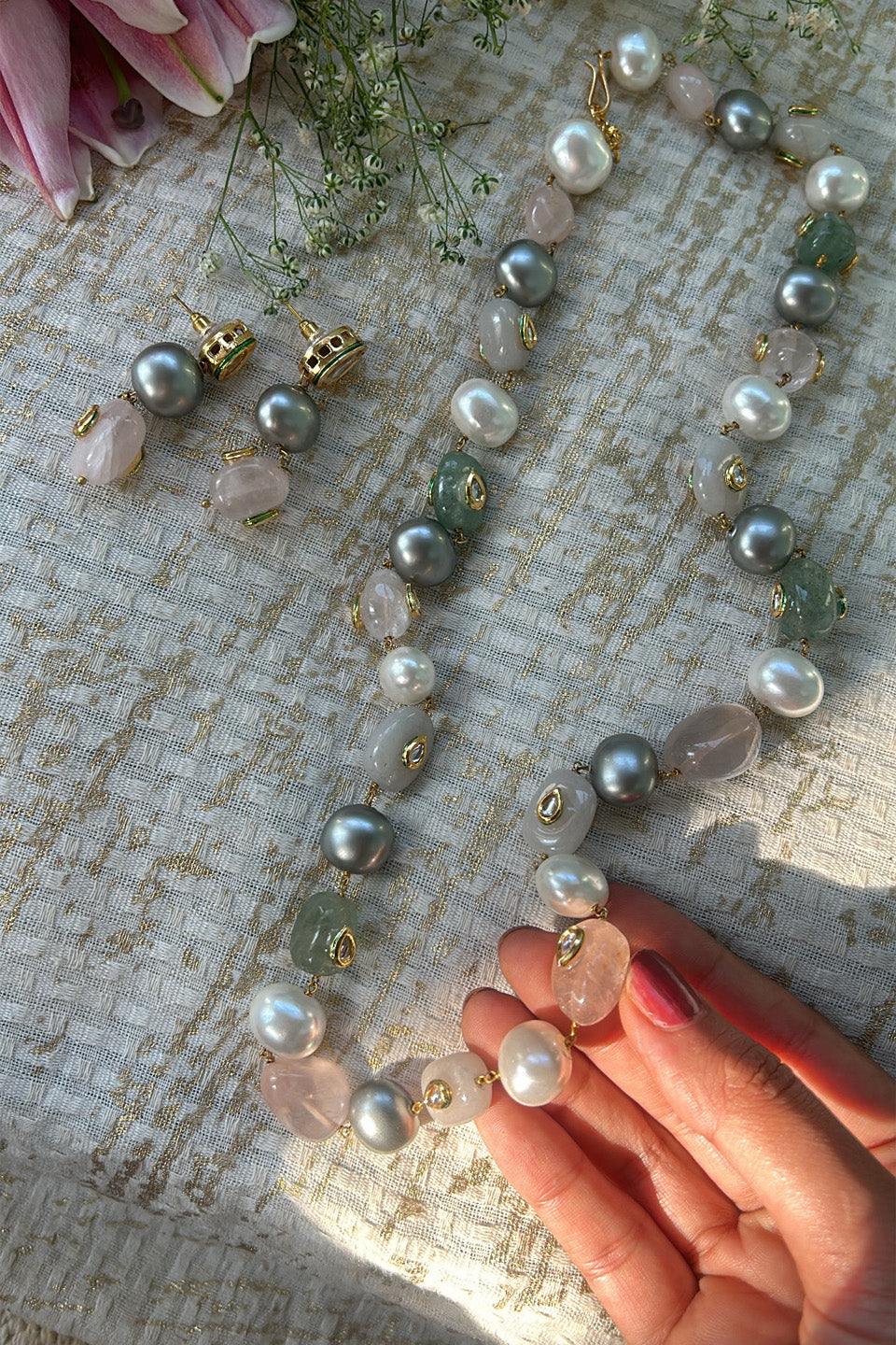 Handcrafted Pearl & Semi-Precious Stone Necklace Set