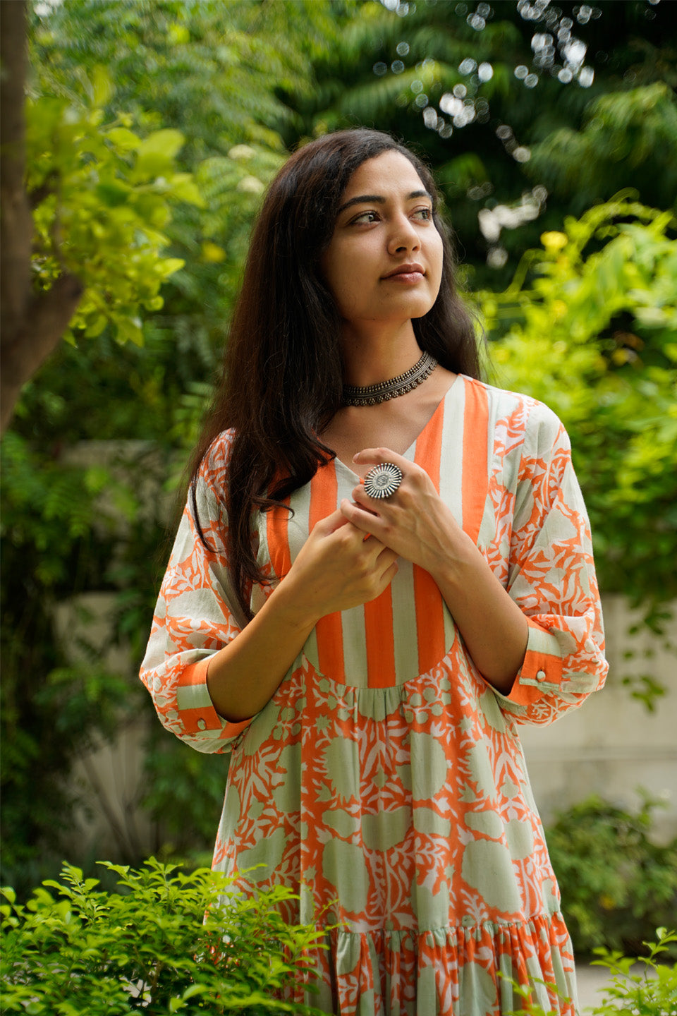 Orange Floral Cotton Maxi