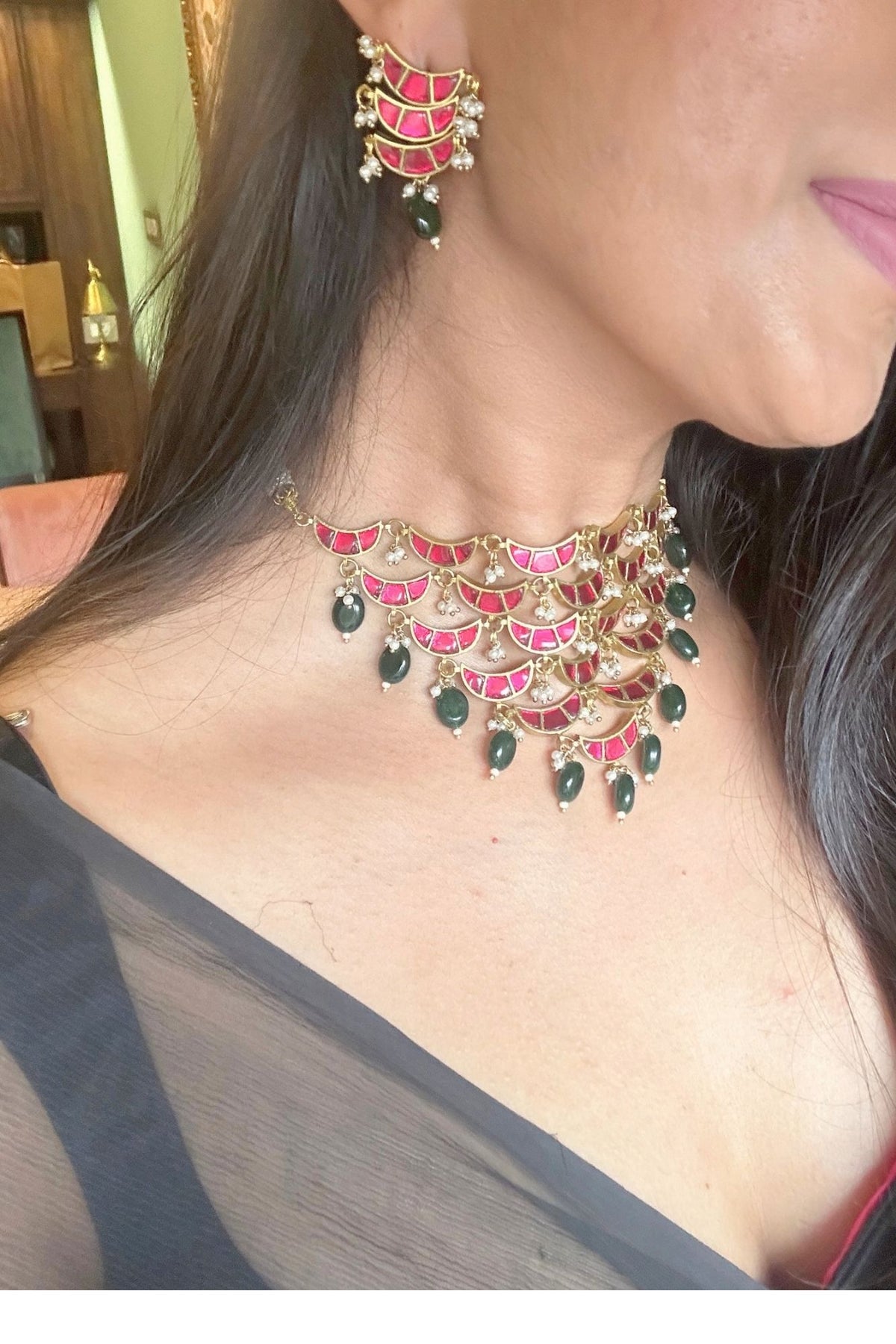 Ruby Chaand Necklace with Earrings Set
