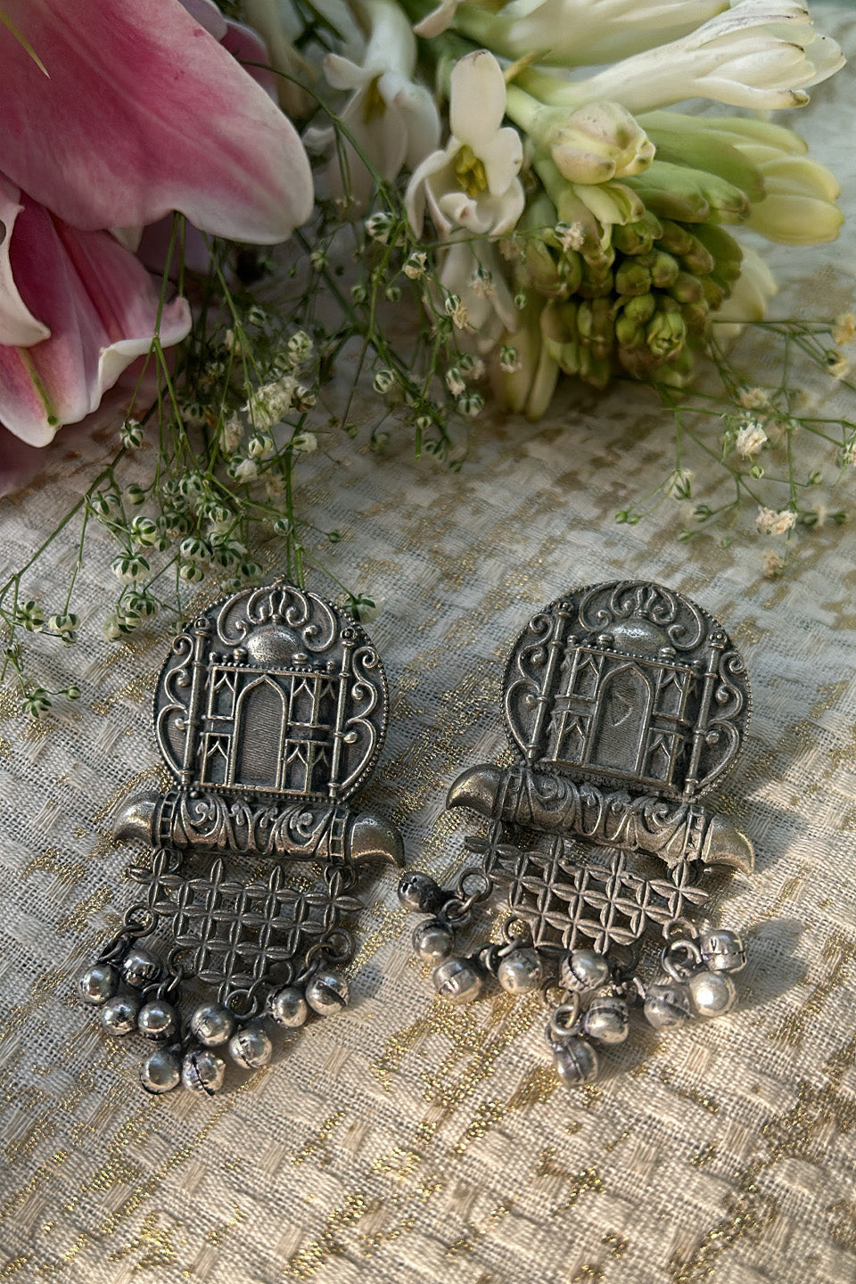 Heritage Window Oxidized Silver Earrings