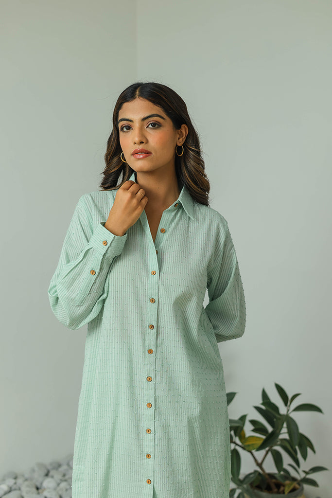 Mint Cotton Weaved Co-ord Set (Set of Two)