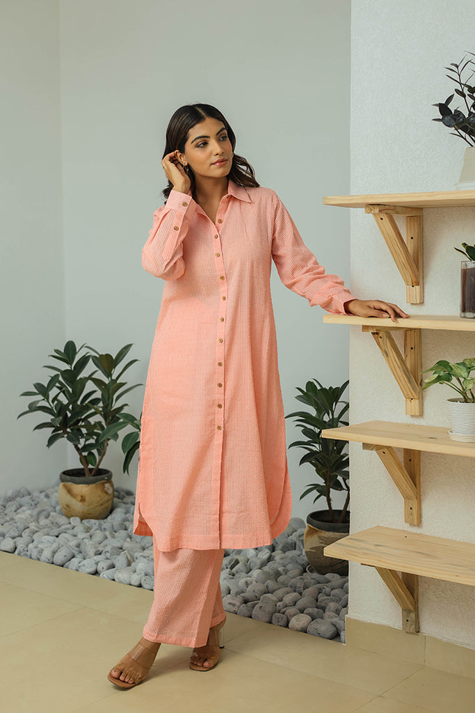 Light Pink Cotton Weaved Co-ord Set (Set of Two)