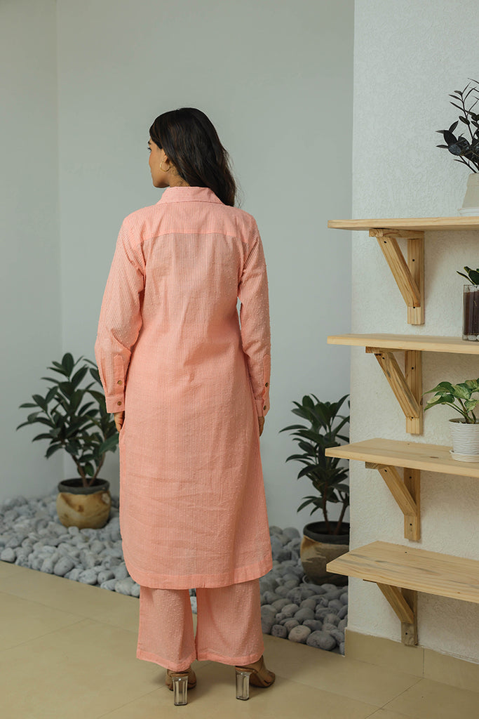 Light Pink Cotton Weaved Co-ord Set (Set of Two)